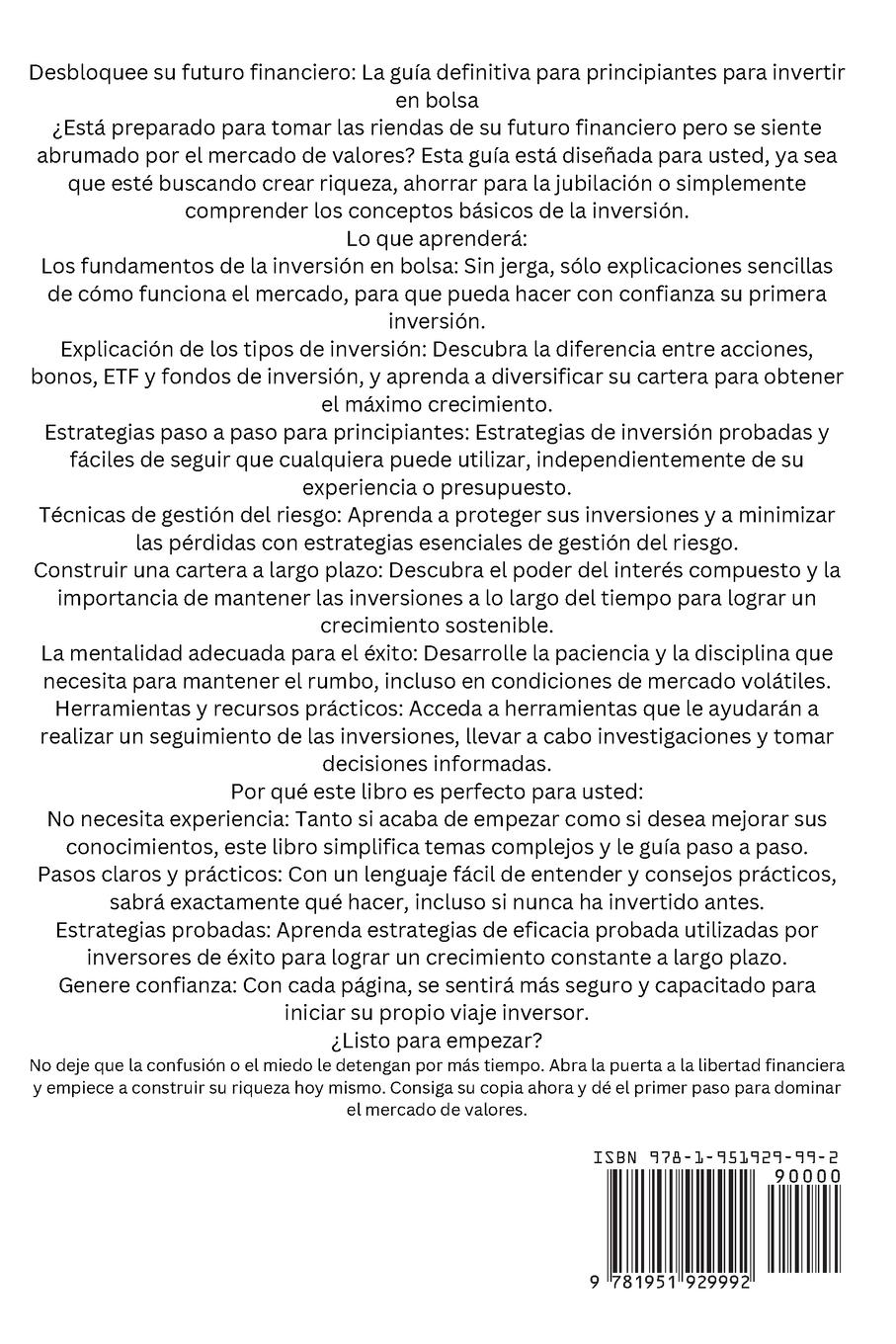 Rückseitencover Libro de bolsa para principiantes [Stock Market Book for Beginners ]