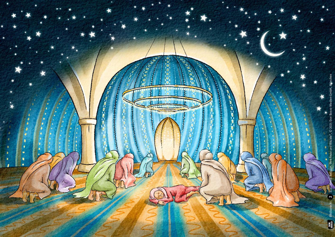 Beispielinhalt (Bild) Meine Religion, ihre Feste und Rituale. Kinder der Weltreligionen erzählen von ihrem Glauben. Kamishibai Bildkartenset