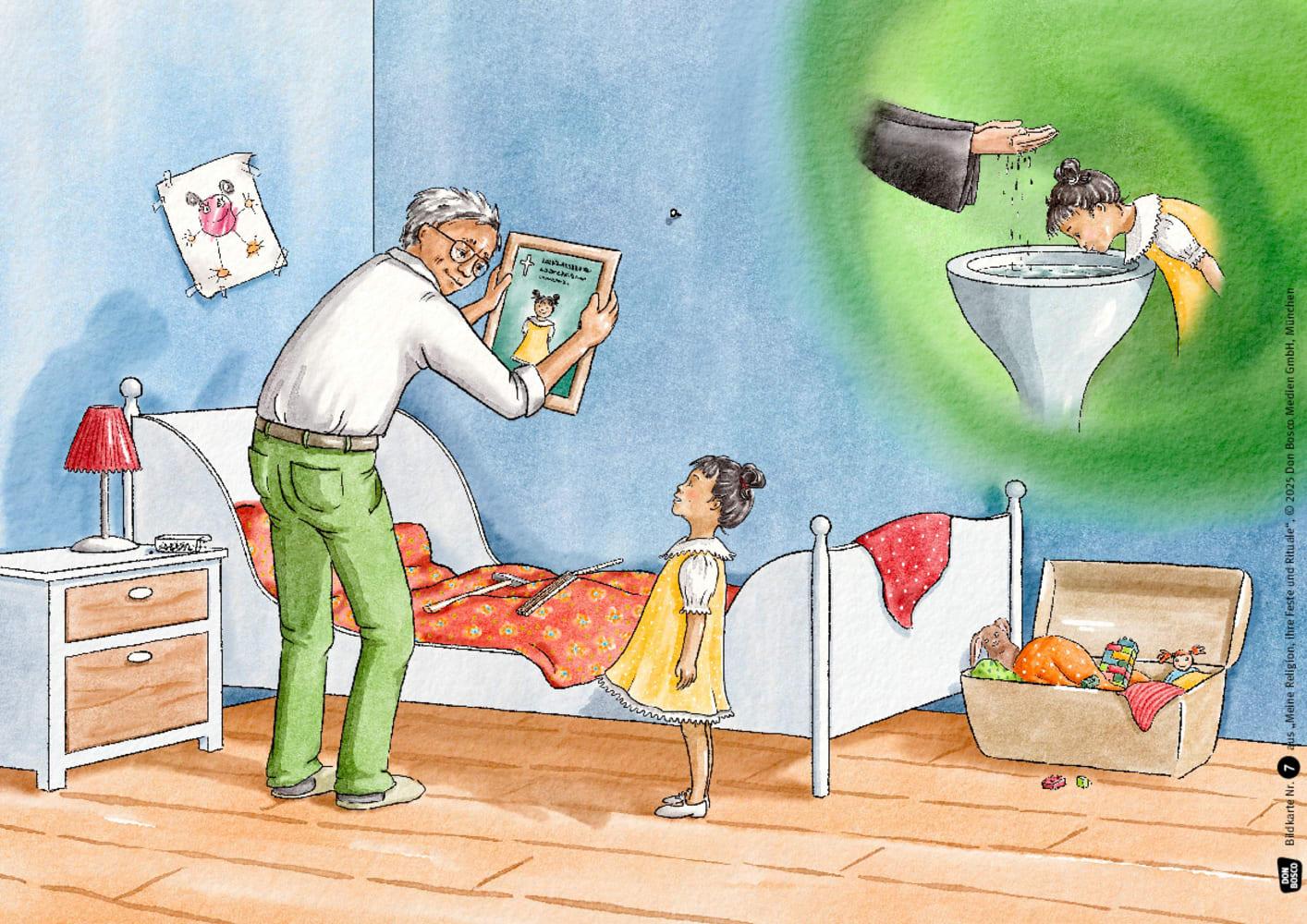 Beispielinhalt (Bild) Meine Religion, ihre Feste und Rituale. Kinder der Weltreligionen erzählen von ihrem Glauben. Kamishibai Bildkartenset