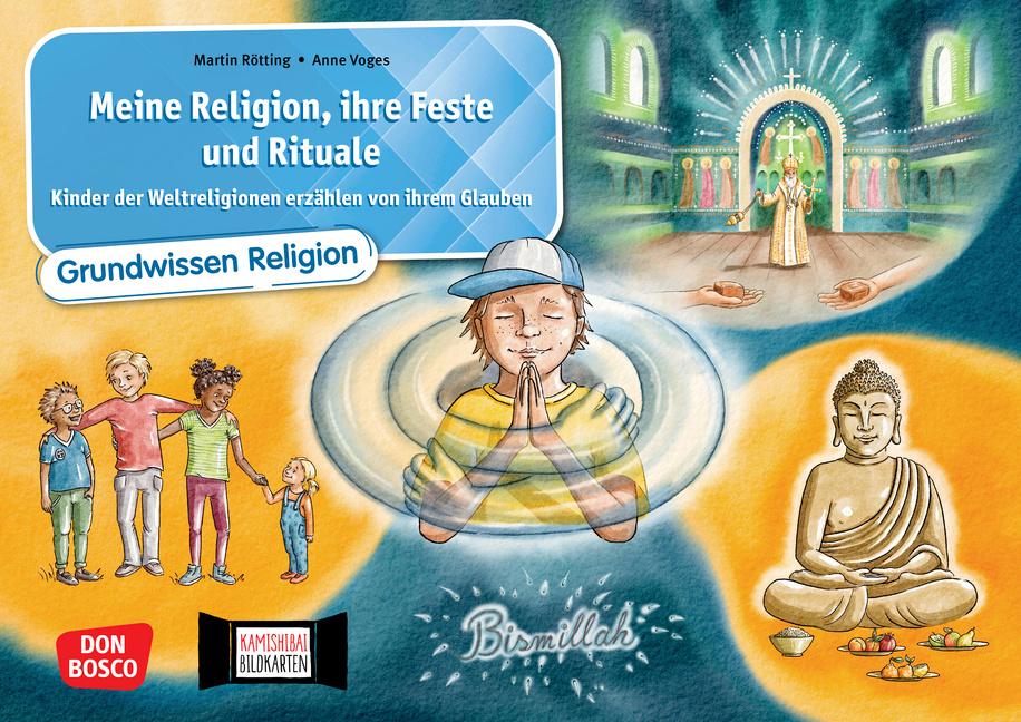 Vorderes Coverbild Meine Religion, ihre Feste und Rituale. Kinder der Weltreligionen erzählen von ihrem Glauben. Kamishibai Bildkartenset