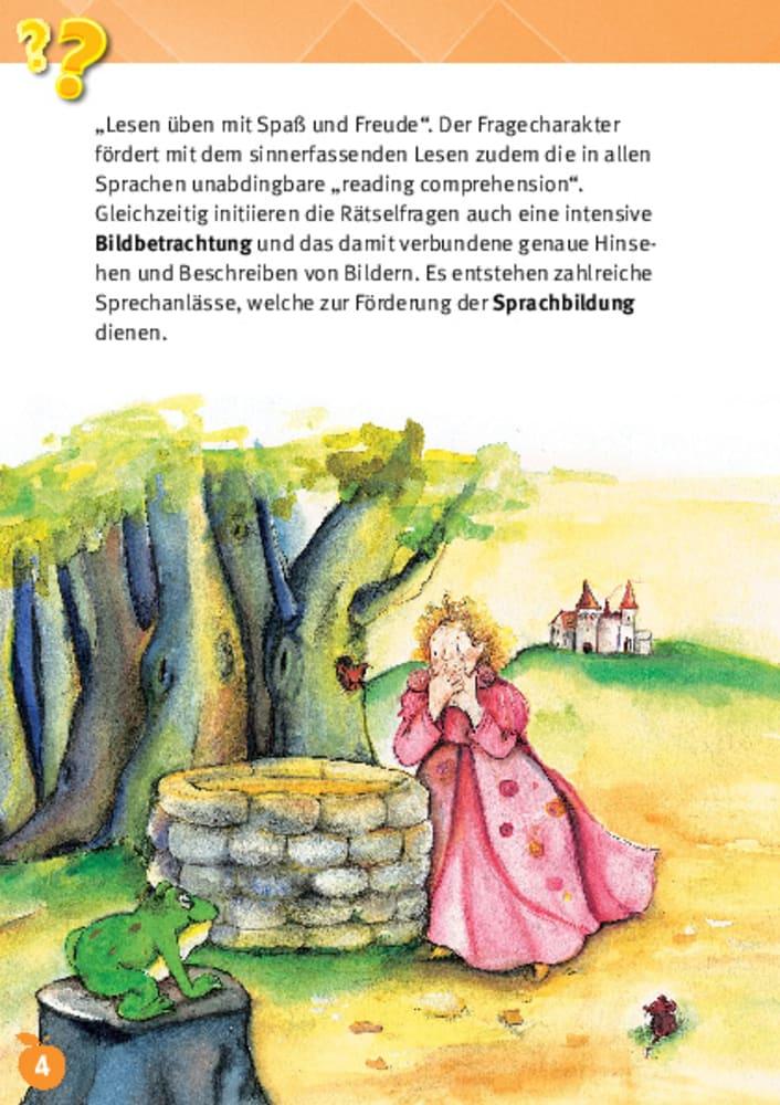 Beispielinhalt (Bild) Lesen üben mit Bilderrätseln zum Froschkönig. 34 Bildkarten zur Leseförderung