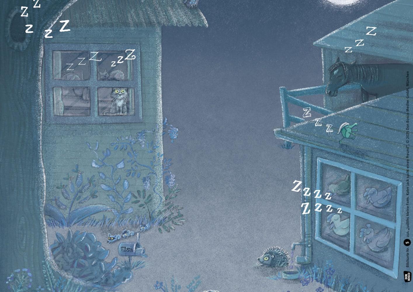 Beispielinhalt (Bild) Judiths kleine Farm. Kater Jack sucht einen Freund. Kamishibai Bildkartenset