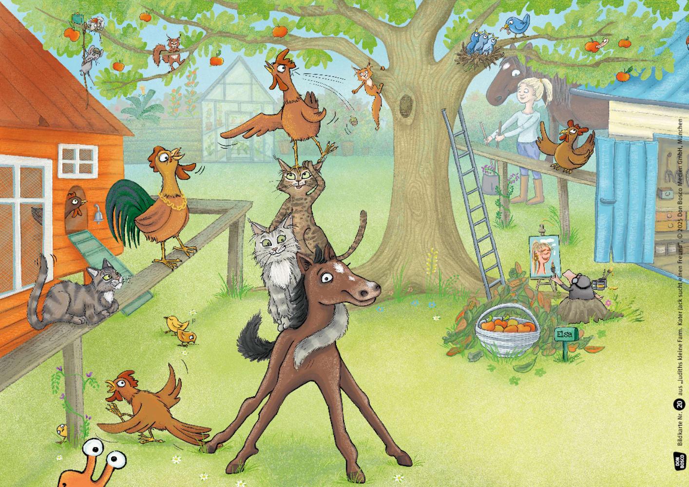 Beispielinhalt (Bild) Judiths kleine Farm. Kater Jack sucht einen Freund. Kamishibai Bildkartenset