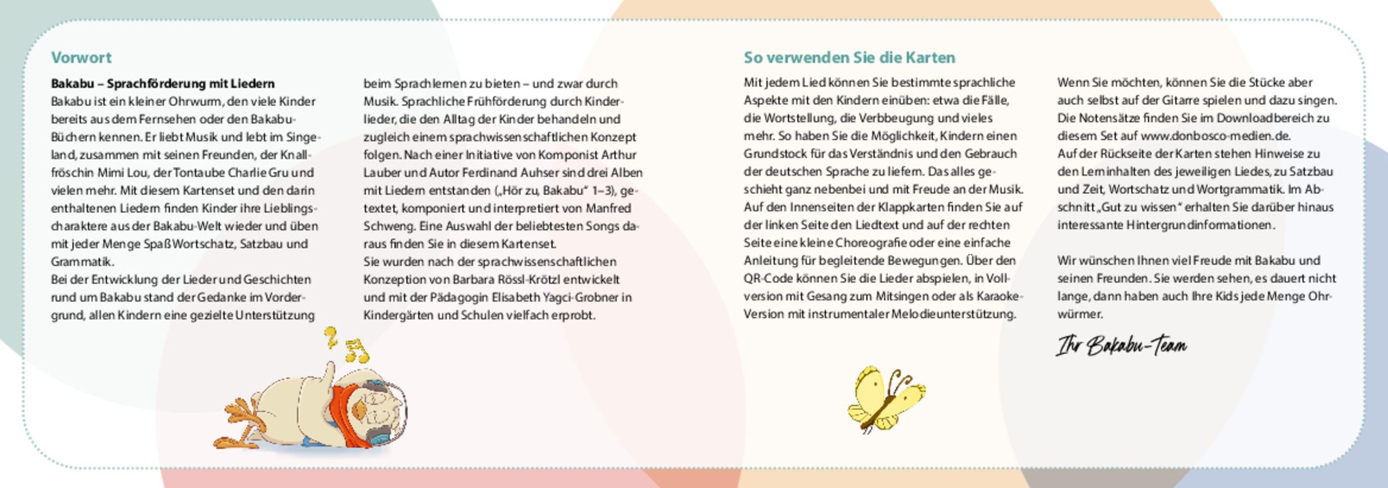 Beispielinhalt (Bild) Bakabu. Komm mit ins Singeland! Bildkarten zur Sprachförderung mit Kinderliedern mit Musik zum Streamen