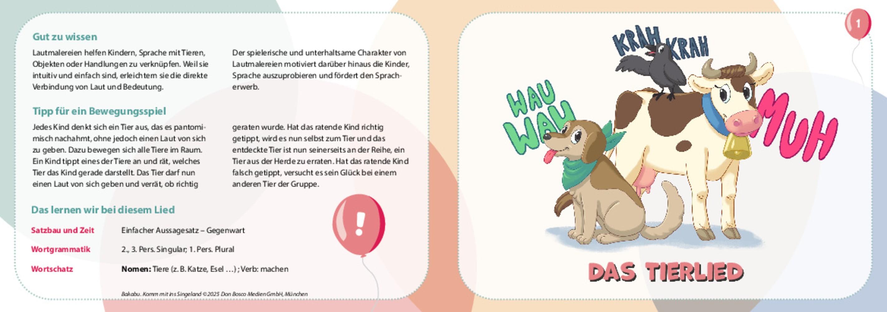 Beispielinhalt (Bild) Bakabu. Komm mit ins Singeland! Bildkarten zur Sprachförderung mit Kinderliedern mit Musik zum Streamen