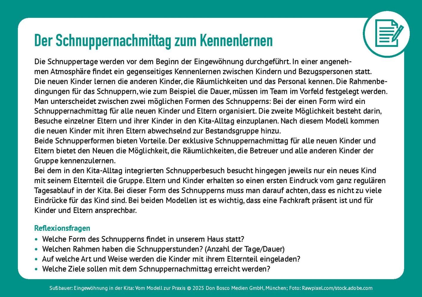 Beispielinhalt (Bild) Eingewöhnung in der Kita. Vom Modell zur Praxis