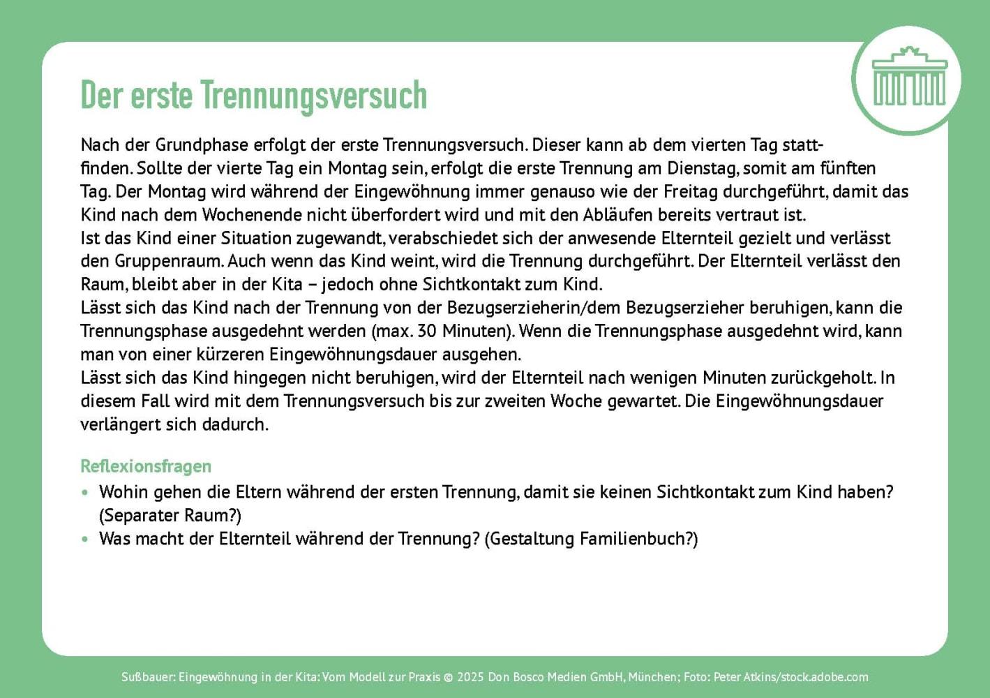 Beispielinhalt (Bild) Eingewöhnung in der Kita. Vom Modell zur Praxis