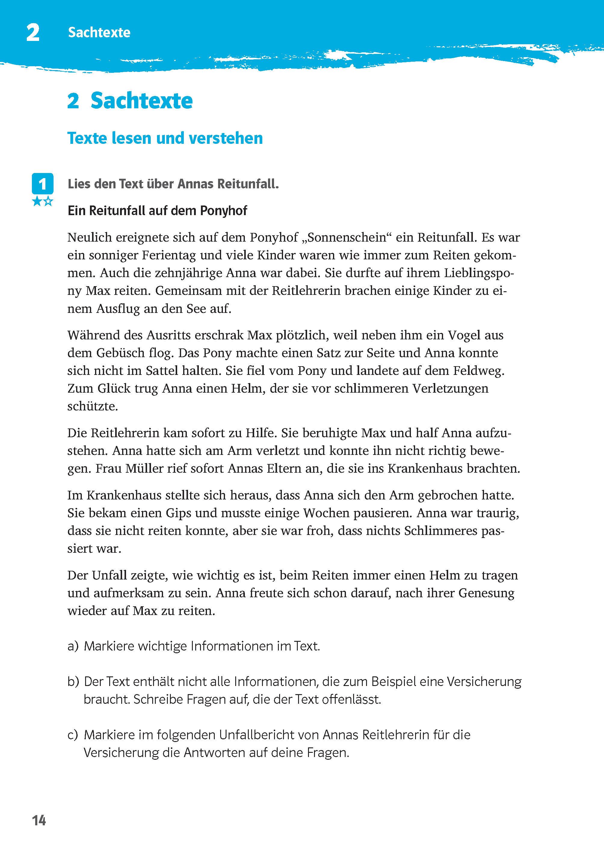 Beispielinhalt (Bild) Klett 10-Minuten-Training Deutsch Texte lesen und verstehen 5. Klasse