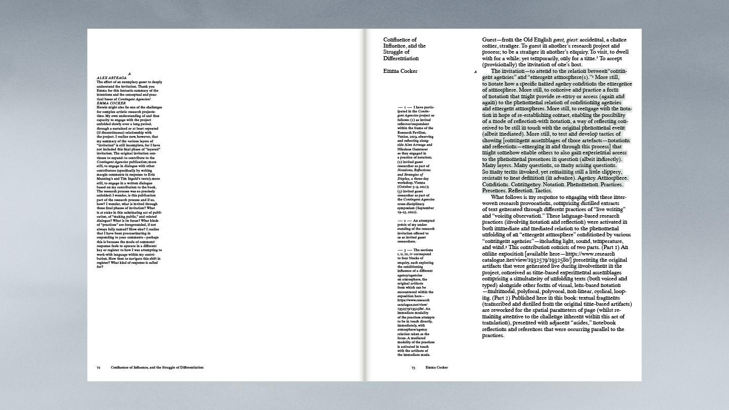 Beispielinhalt (Bild) Contingent Agencies - Inquiring Into the Emergence of Atmospheres. Artistic Research on Human and Nonhuman Relations