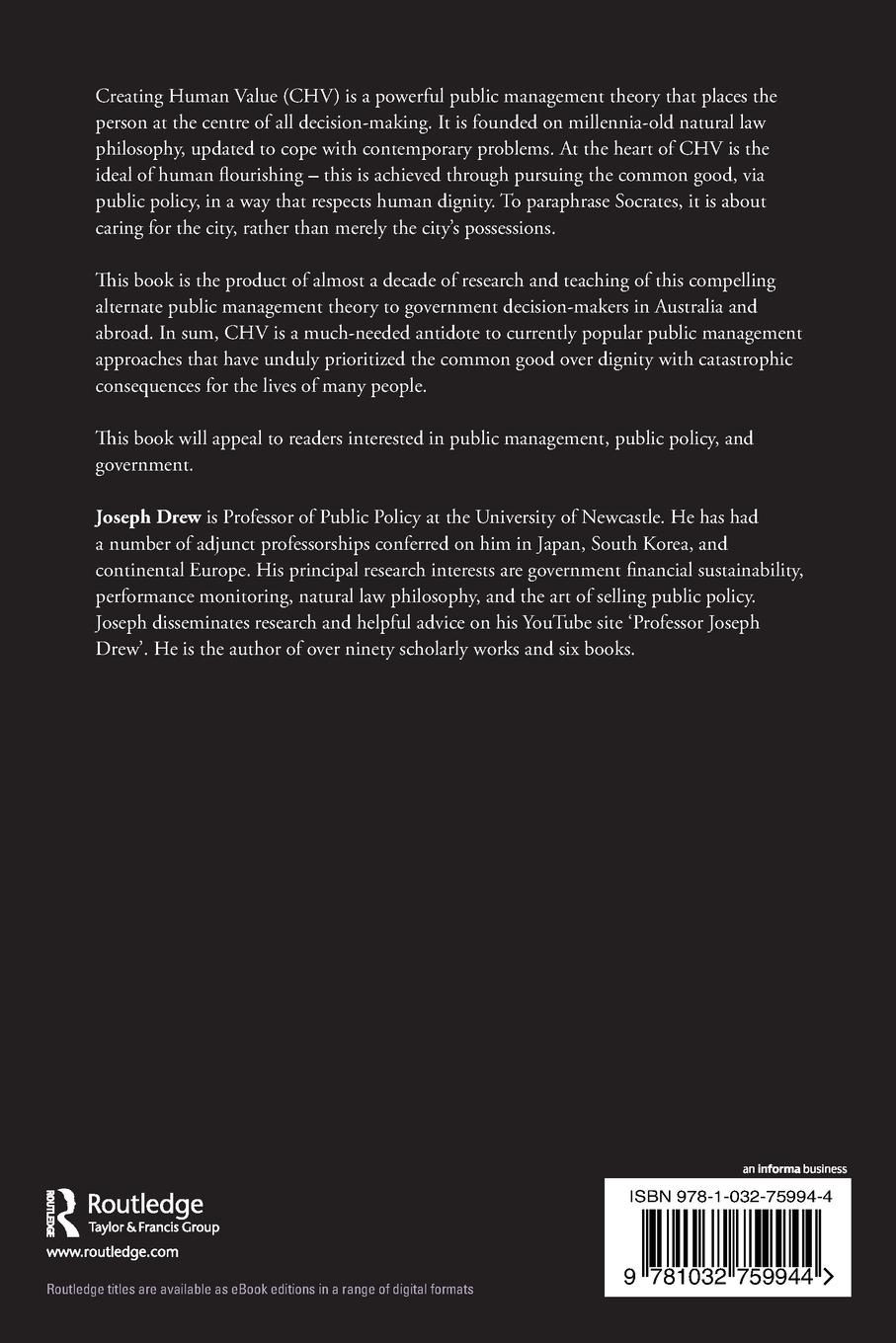 Rückseitencover Creating Human Value as Public Management Theory