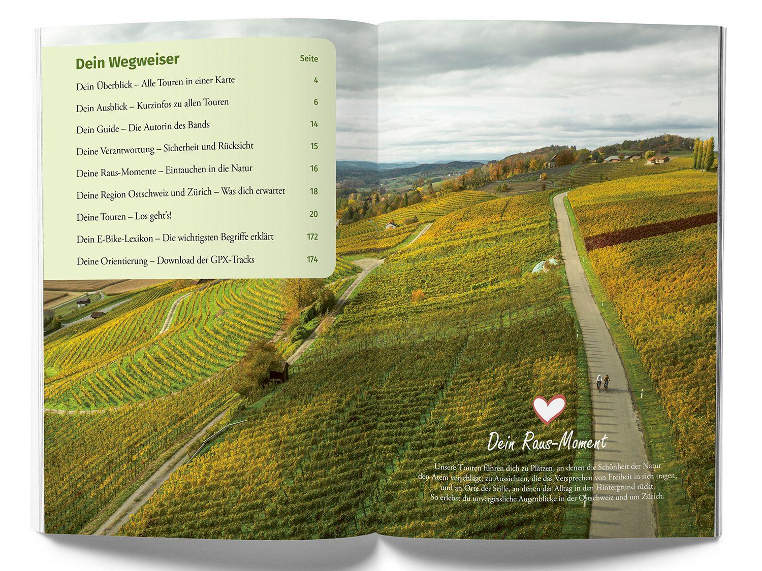 Beispielinhalt (Bild) Kümmerly+Frey Raus und E-Biken Ostschweiz & Zürich - E-Bikeführer