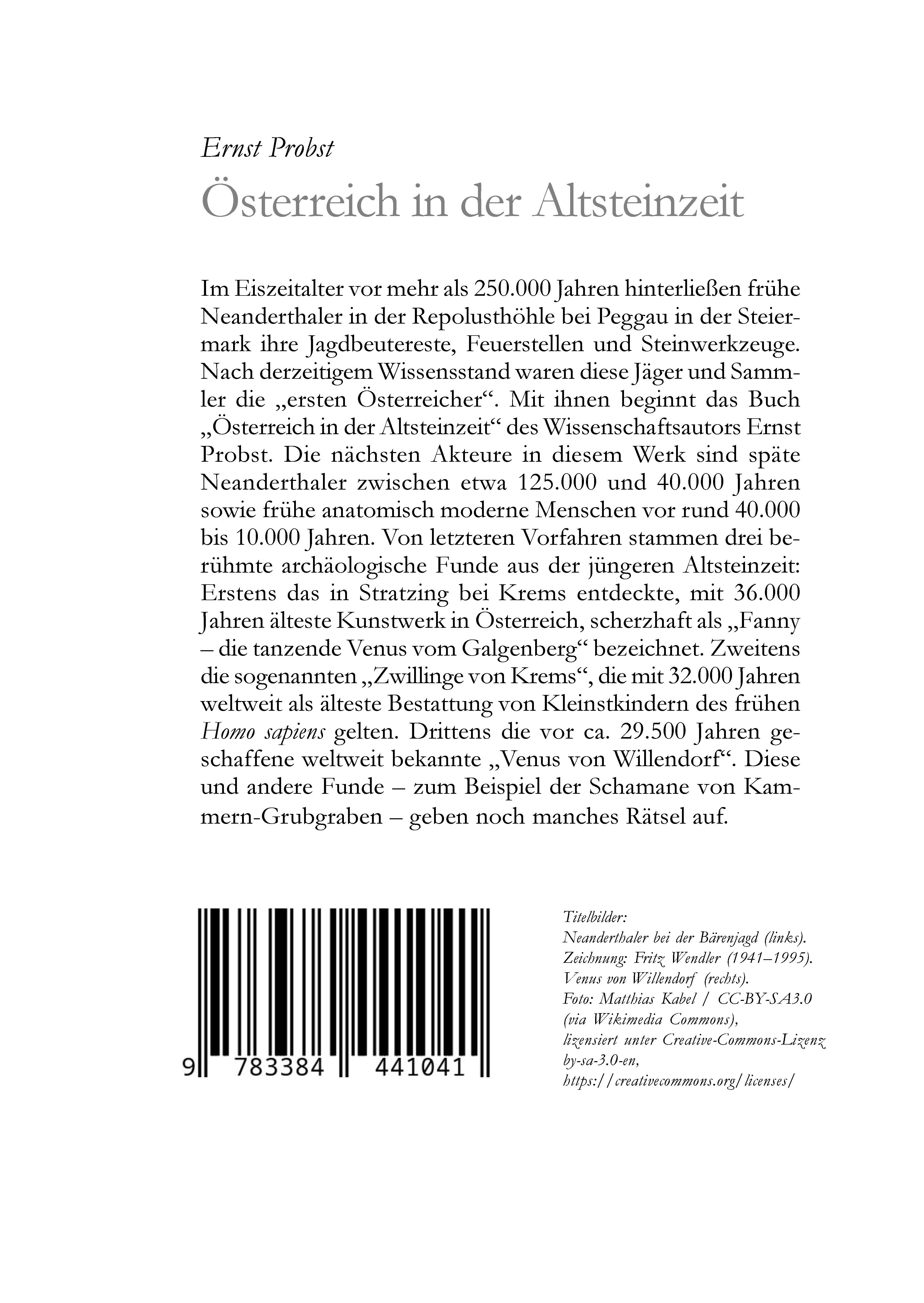 Rückseitencover Österreich in der Altsteinzeit
