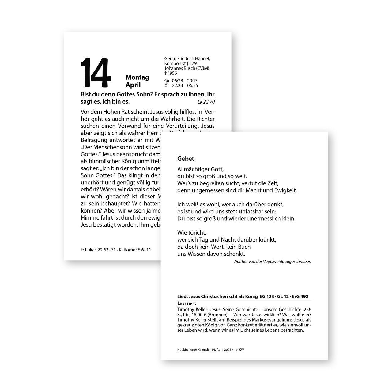 Beispielinhalt (Bild) Neukirchener Kalender 2026 - Großer Abreißkalender in lesefreundlicher Schrift
