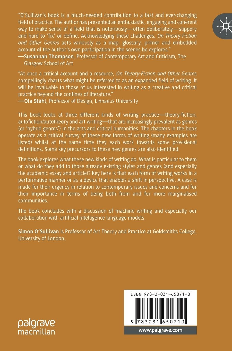 Rückseitencover On Theory-Fiction and Other Genres