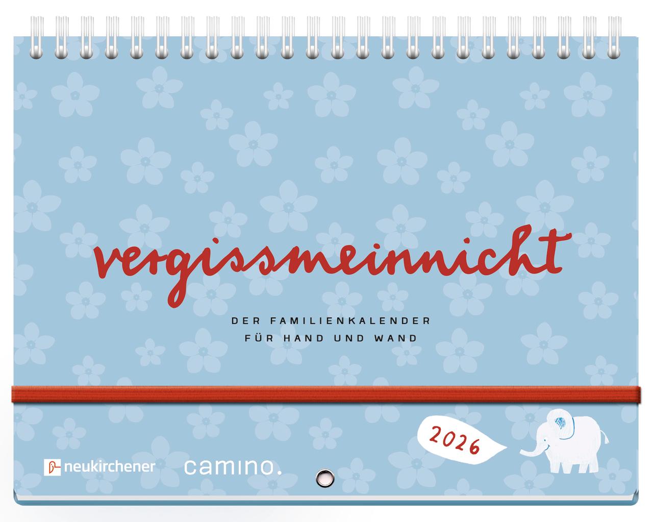Vorderes Coverbild vergissmeinnicht 2026 - Der Familienkalender für Hand und Wand