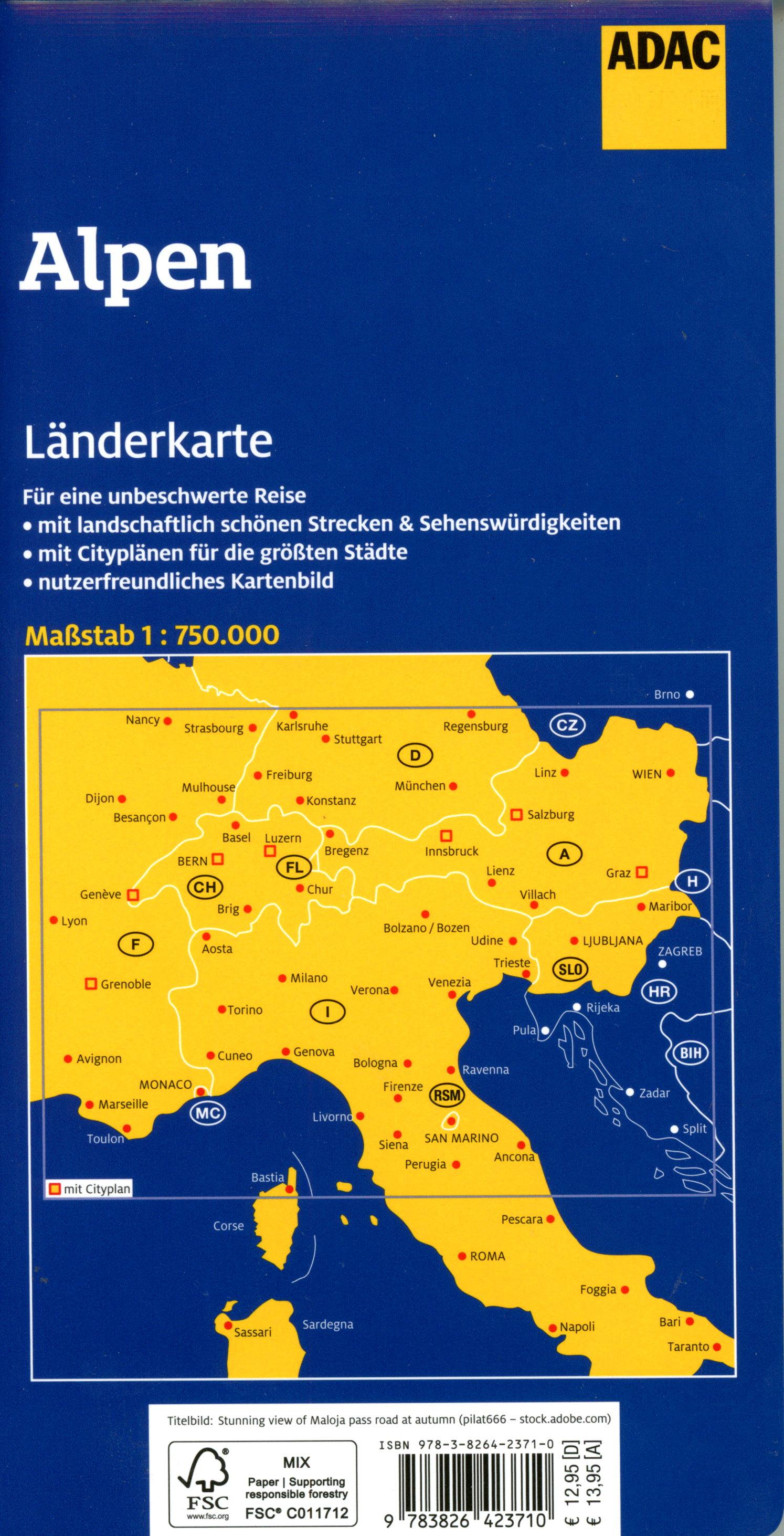 Beispielinhalt (Bild) ADAC Länderkarte Alpen 1:750.000