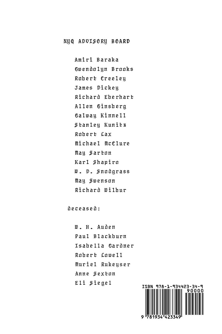 Rückseitencover The New York Quarterly, Number 34