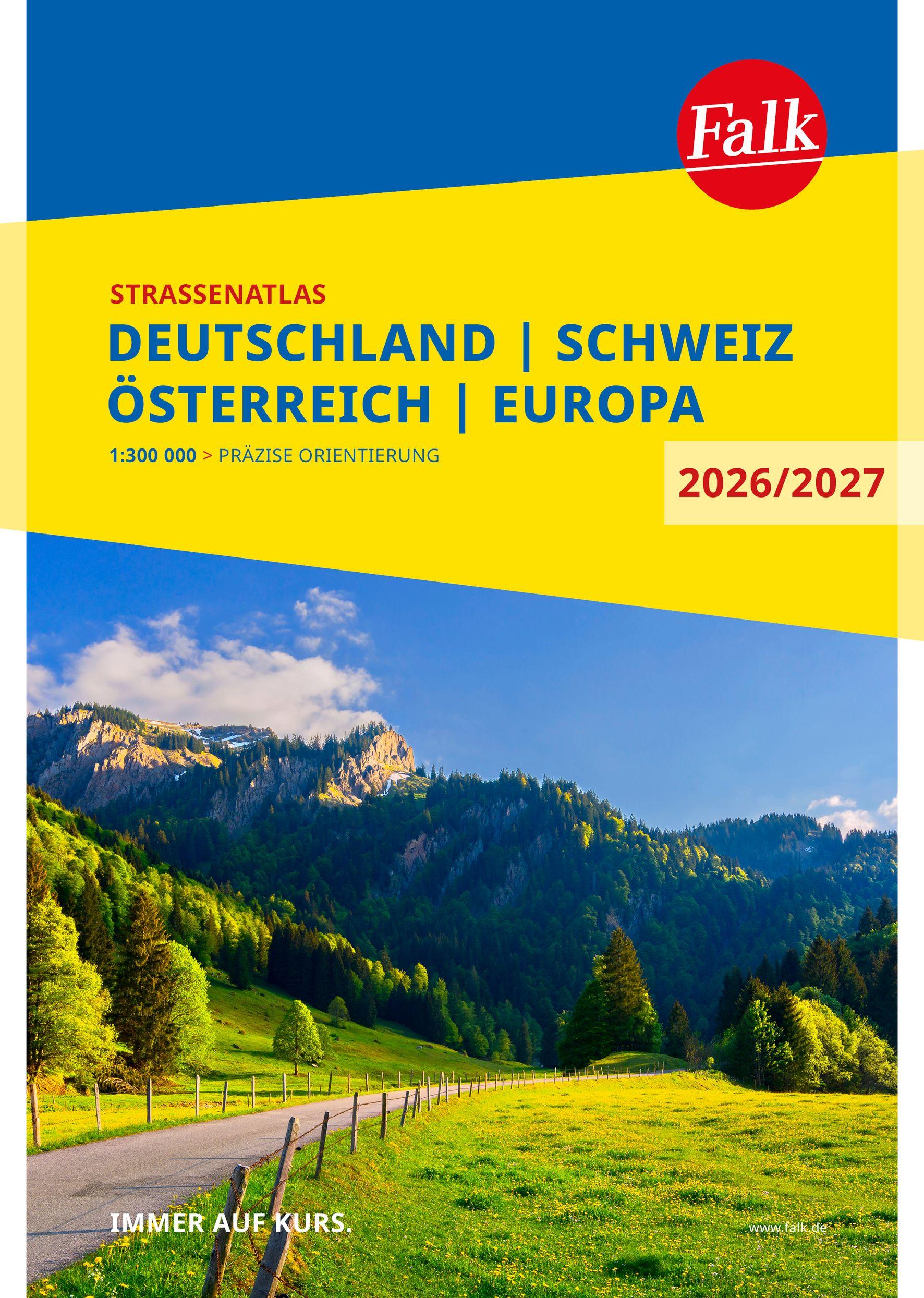 Vorderes Coverbild Falk Straßenatlas 2026/2027 Deutschland, Schweiz, Österreich 1:300.000