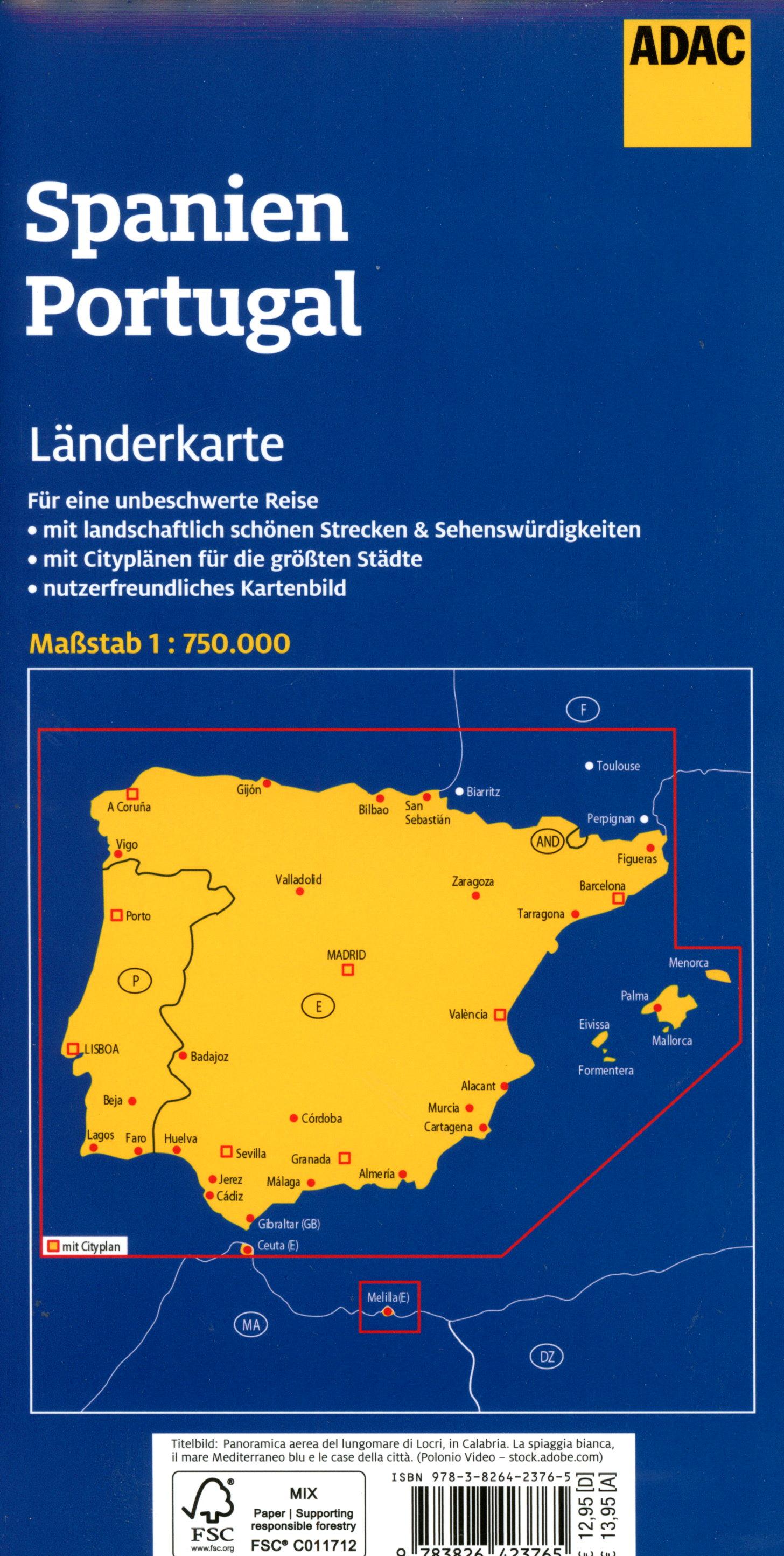 Beispielinhalt (Bild) ADAC Länderkarte Spanien, Portugal 1:750.000