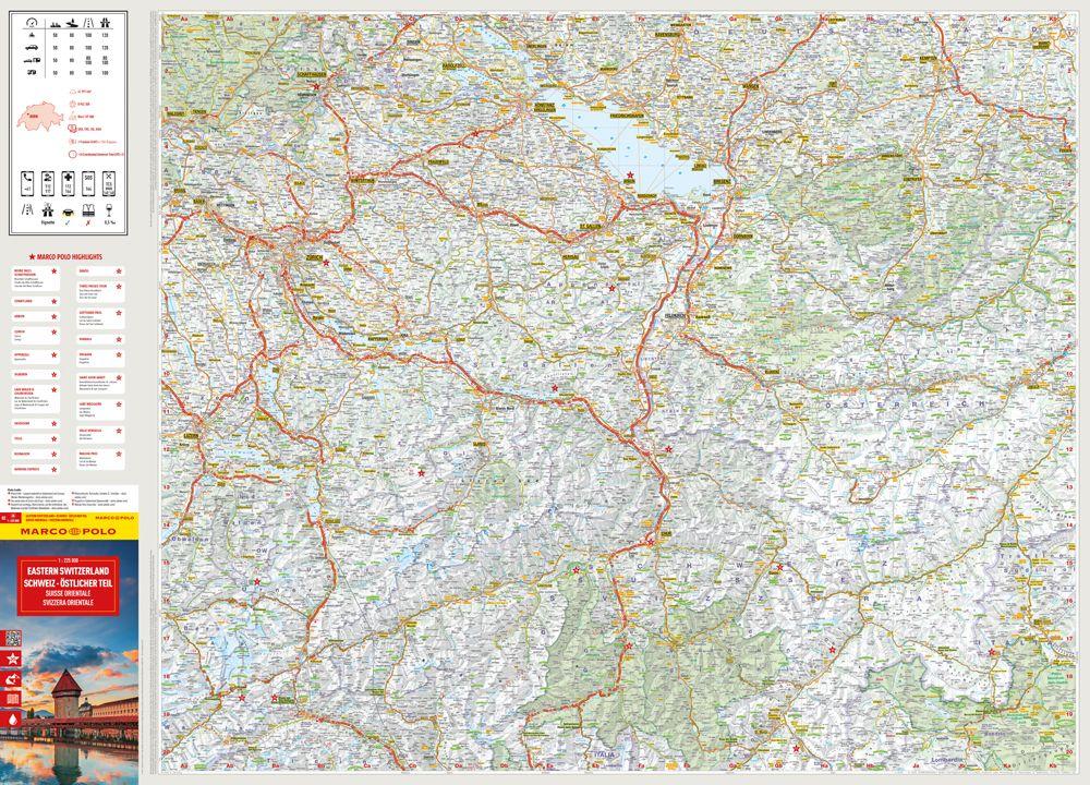 Beispielinhalt (Bild) MARCO POLO Reisekarte Schweiz 02 Östlicher Teil 1:225.000