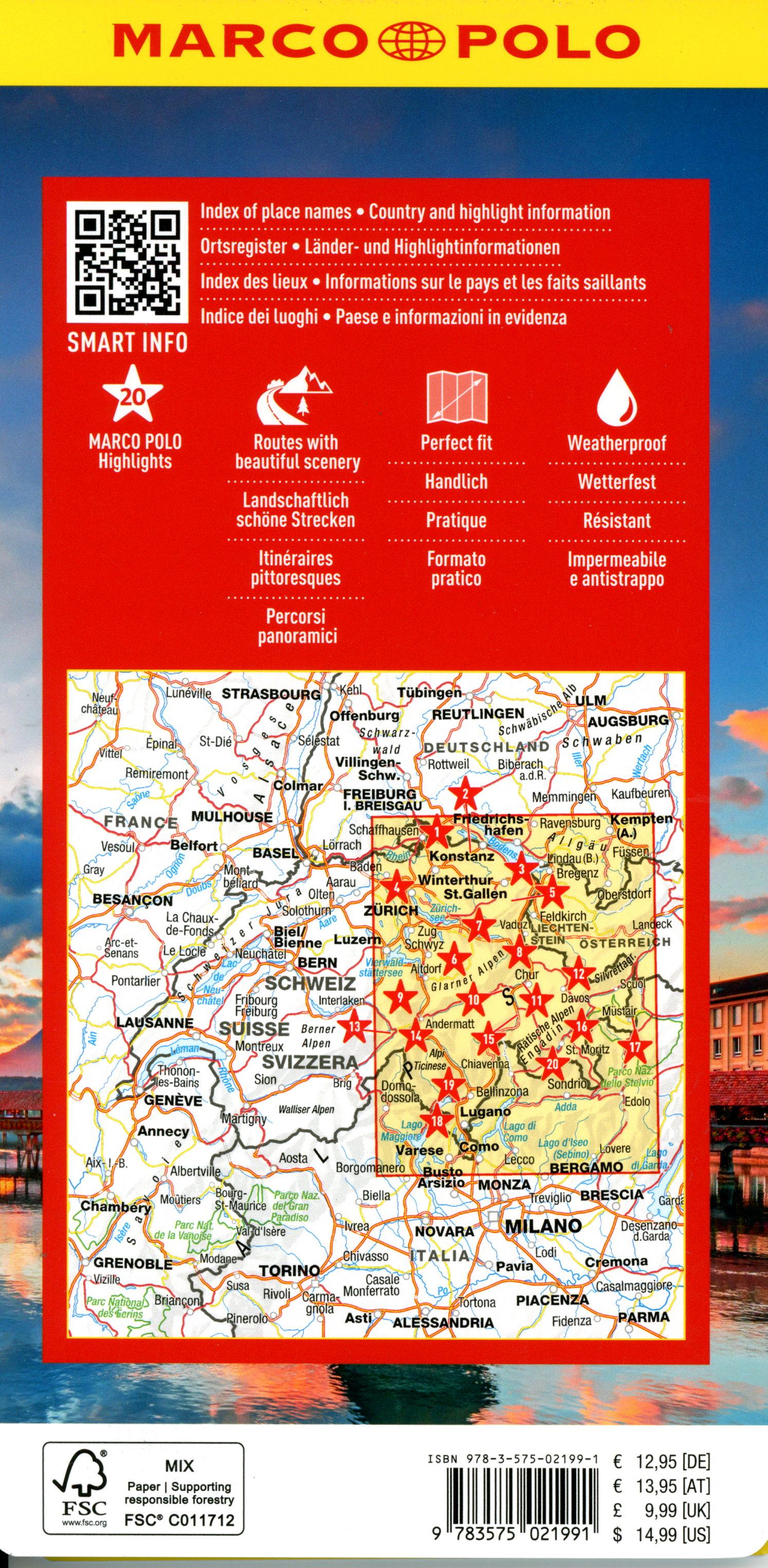 Beispielinhalt (Bild) MARCO POLO Reisekarte Schweiz 02 Östlicher Teil 1:225.000