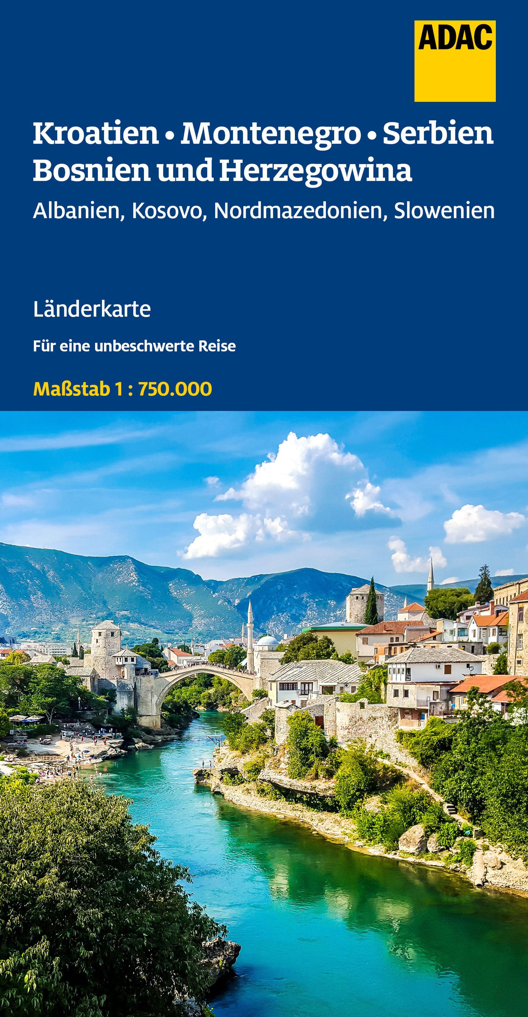 Vorderes Coverbild ADAC Länderkarte Kroatien, Montenegro, Serbien, Bosnien und Herzegowina 1:750.000