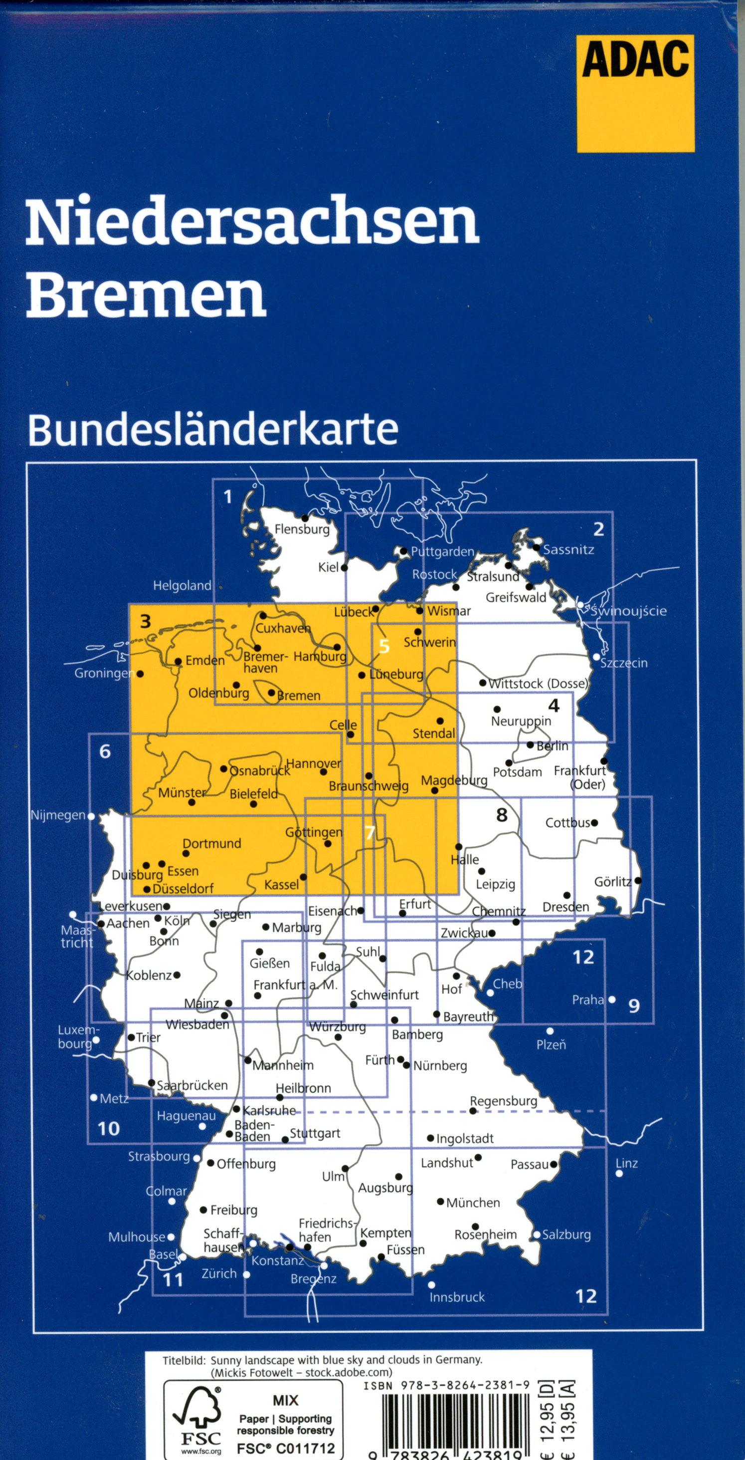 Beispielinhalt (Bild) ADAC Bundesländerkarte Deutschland 03 Niedersachsen, Bremen 1:300.000
