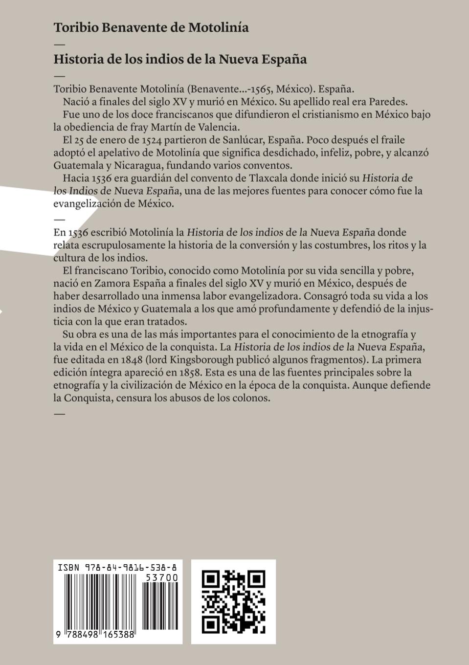 Rückseitencover Historia de los indios de la Nueva España