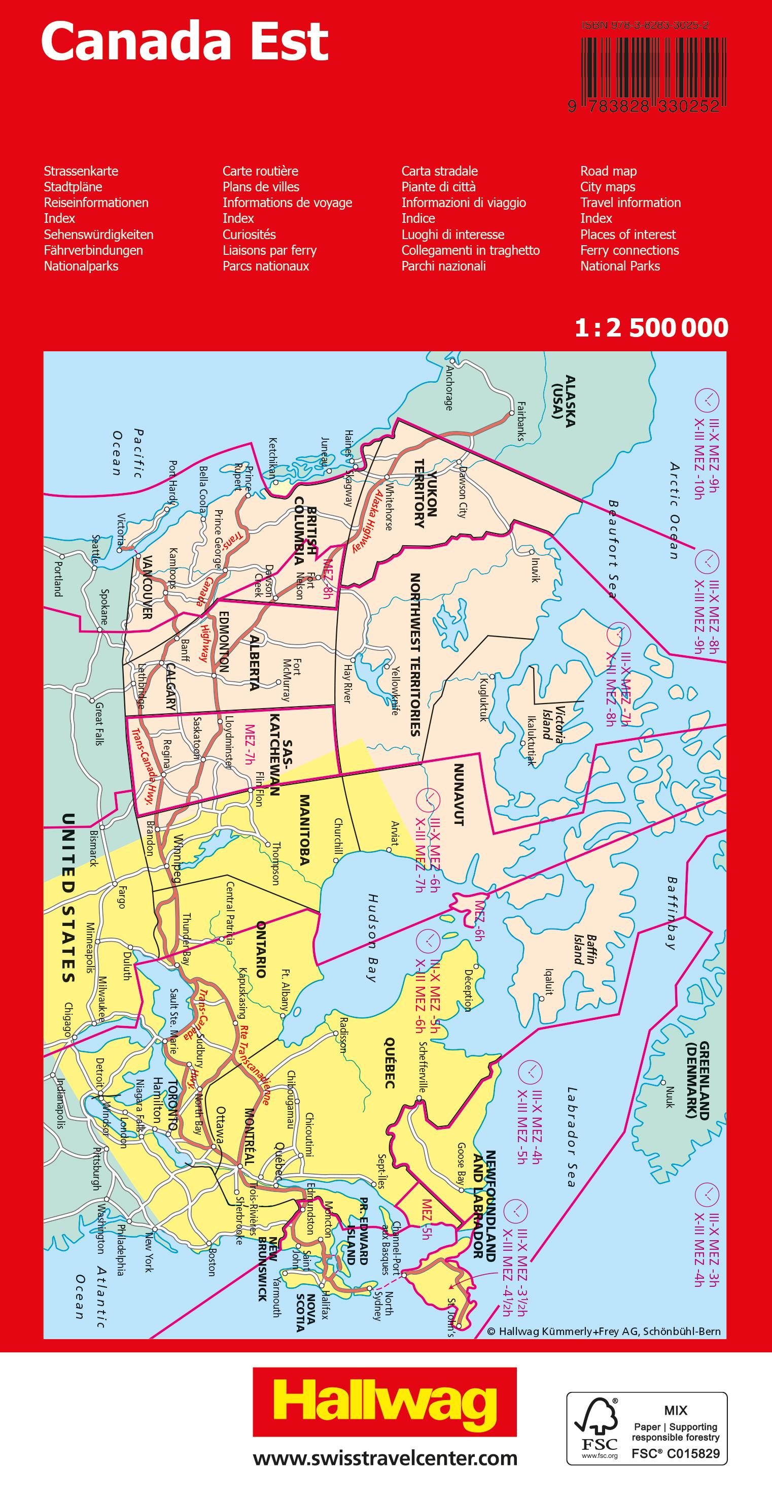 Rückseitencover Hallwag Strassenkarte Kanada Ost 1:2,5 Mio.