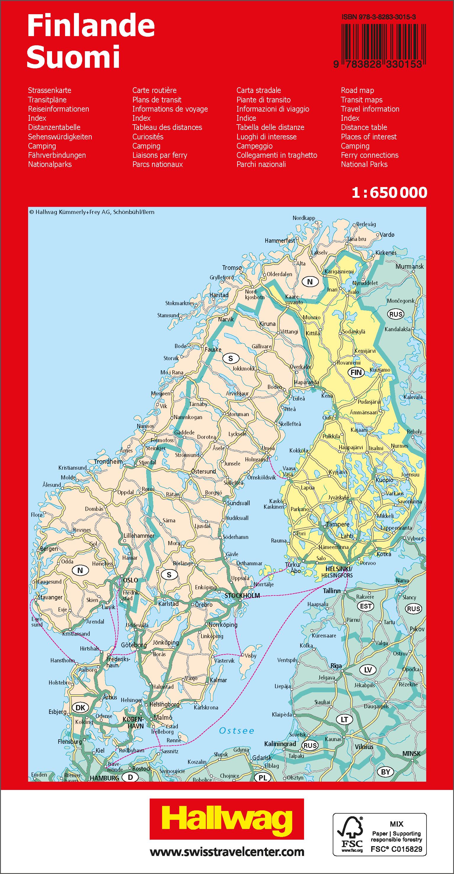 Rückseitencover Hallwag Strassenkarte Finnland 1:650.000