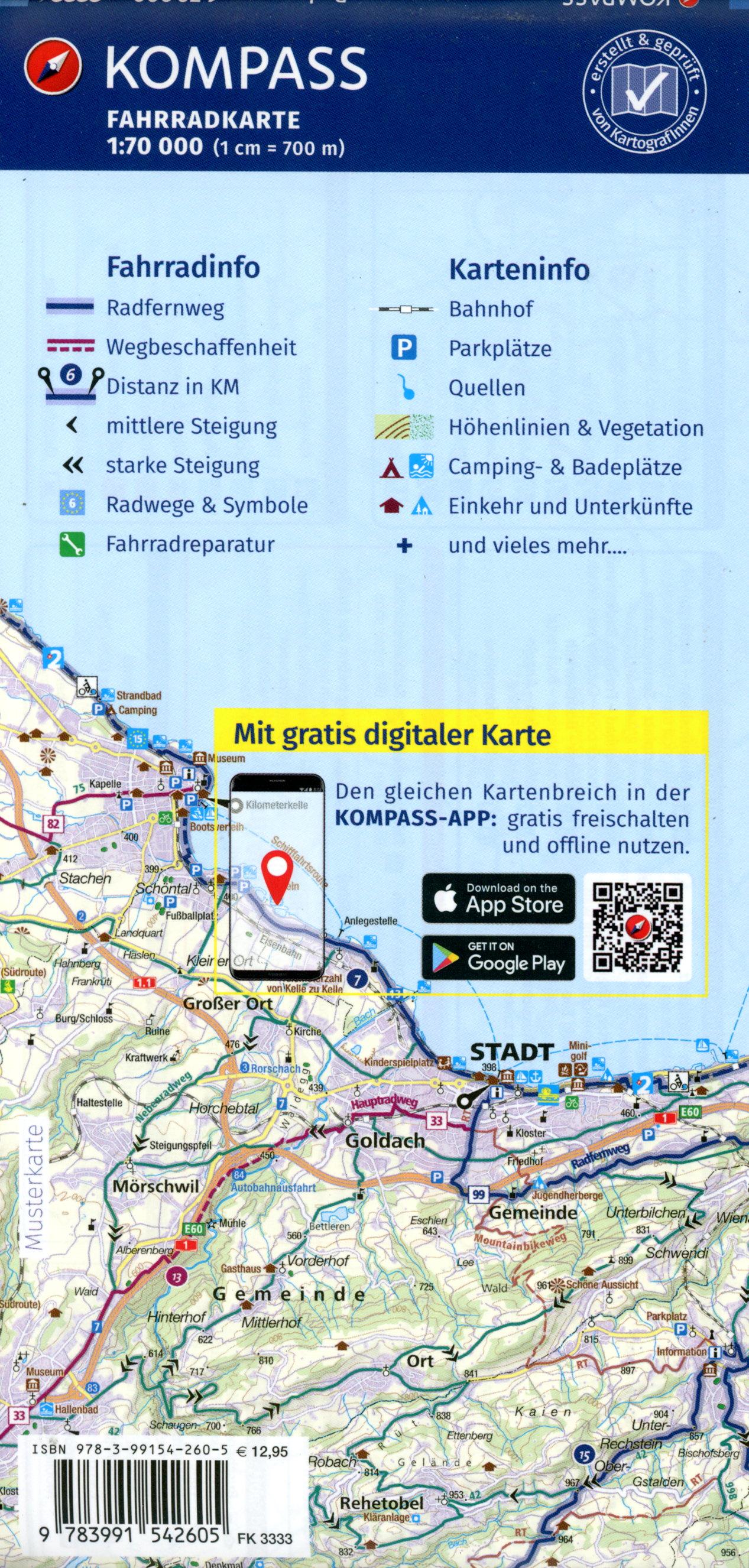 Beispielinhalt (Bild) KOMPASS Fahrradkarte 3333 Bodensee 1:70.000