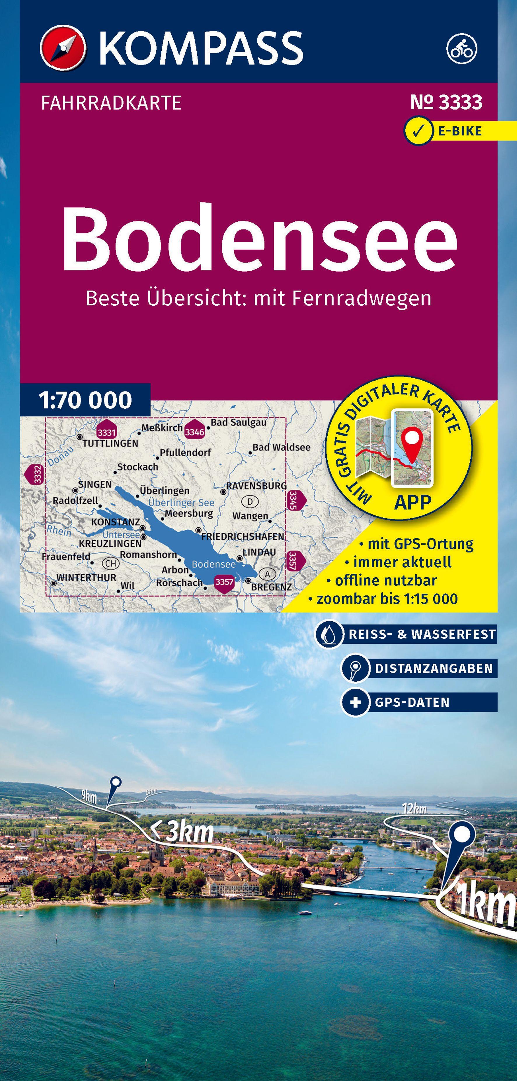 Vorderes Coverbild KOMPASS Fahrradkarte 3333 Bodensee 1:70.000