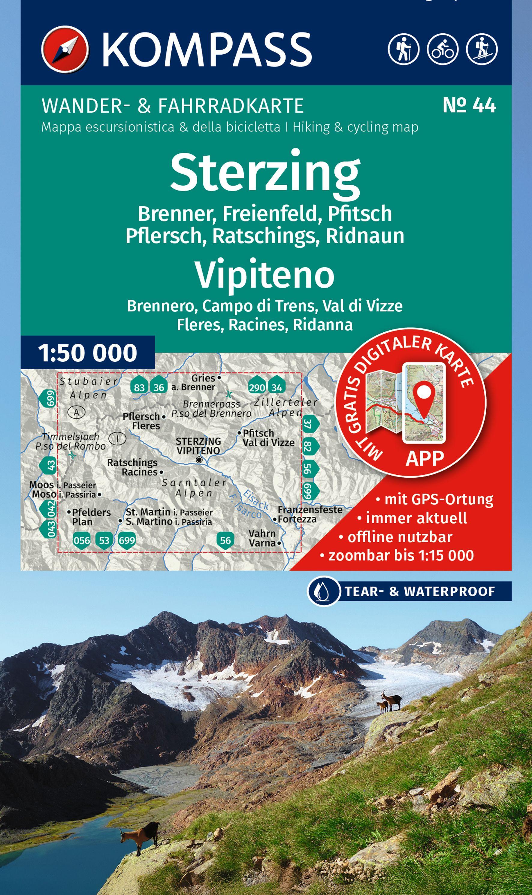Vorderes Coverbild KOMPASS Wanderkarte 44 Sterzing / Vipiteno 1:50.000