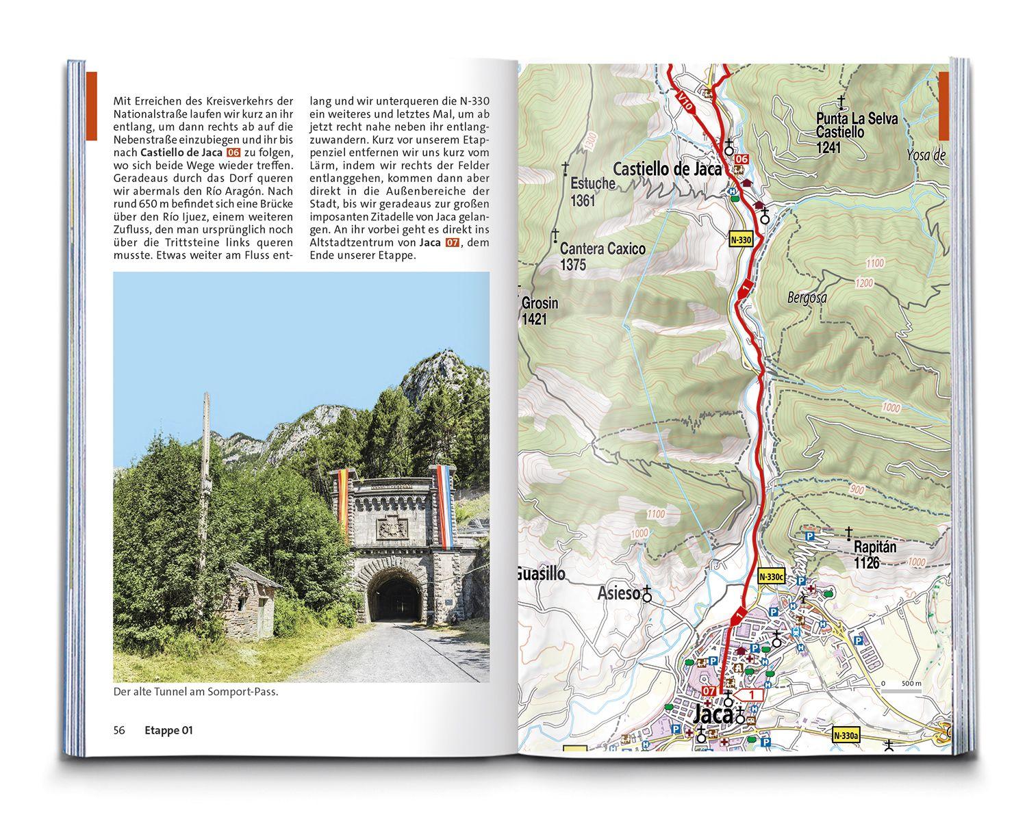 Beispielinhalt (Bild) KOMPASS Wanderführer Jakobsweg Spanien, Camino Francés. Von den Pyrenäen nach Santiago de Compostela und Fisterra, 46 Etappen mit Extra-Tourenkarte
