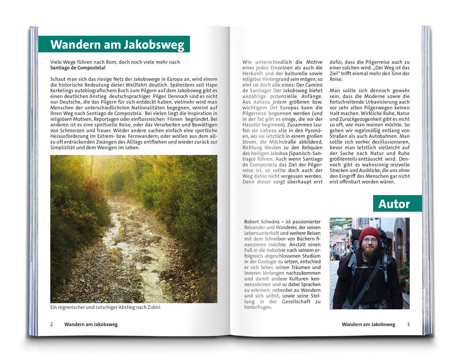 Beispielinhalt (Bild) KOMPASS Wanderführer Jakobsweg Spanien, Camino Francés. Von den Pyrenäen nach Santiago de Compostela und Fisterra, 46 Etappen mit Extra-Tourenkarte