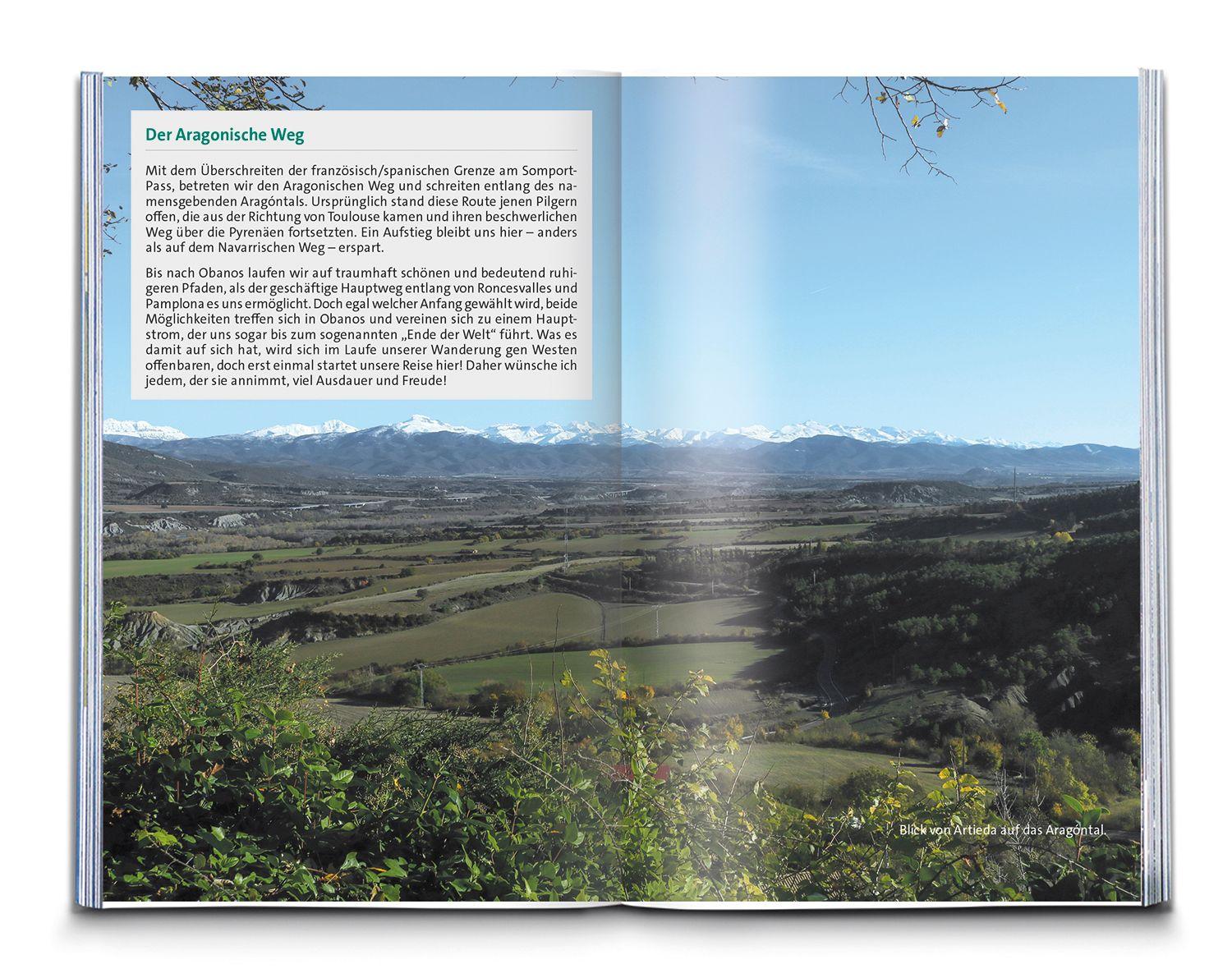 Beispielinhalt (Bild) KOMPASS Wanderführer Jakobsweg Spanien, Camino Francés. Von den Pyrenäen nach Santiago de Compostela und Fisterra, 46 Etappen mit Extra-Tourenkarte