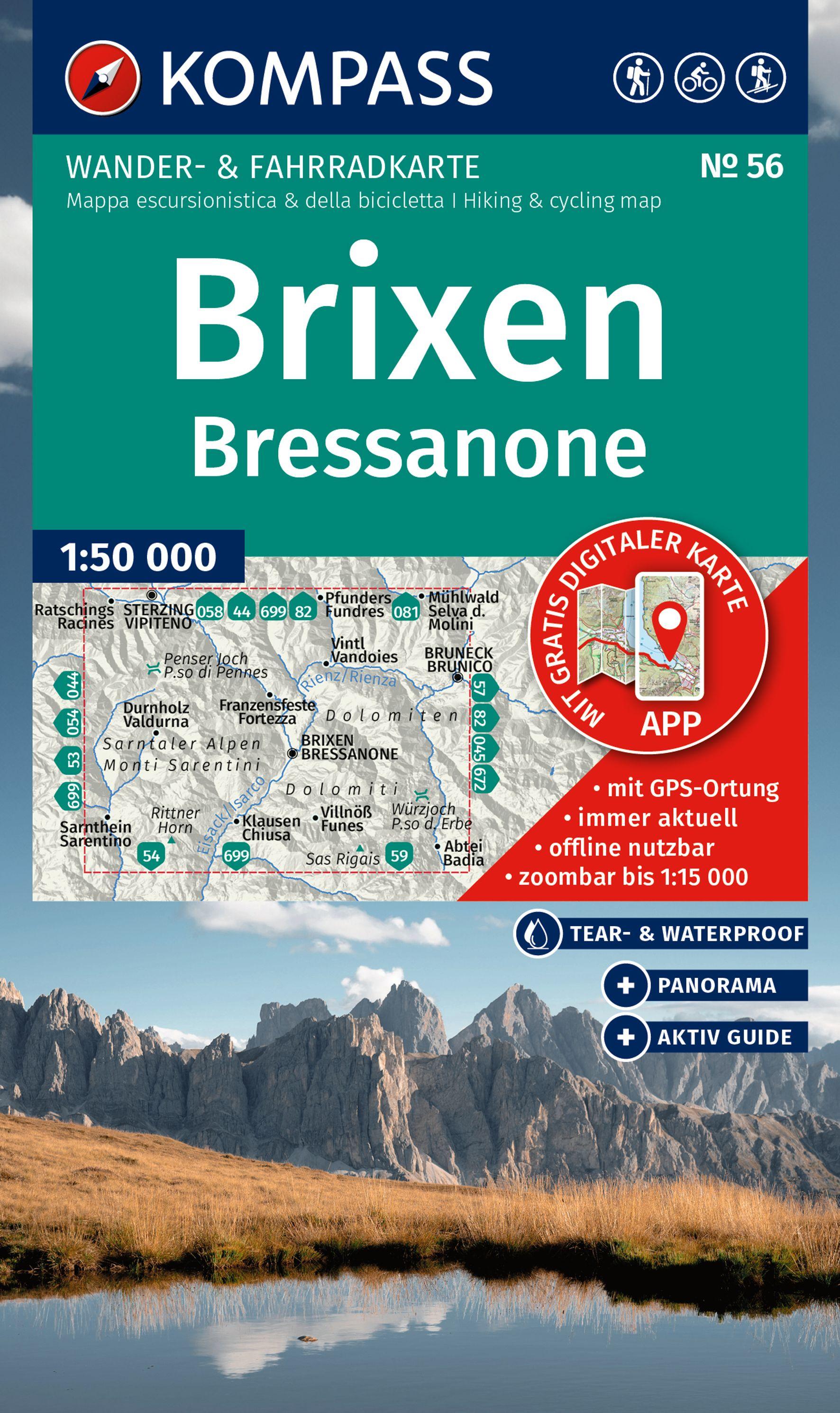 Vorderes Coverbild KOMPASS Wanderkarte 56 Brixen / Bressanone 1:50.000