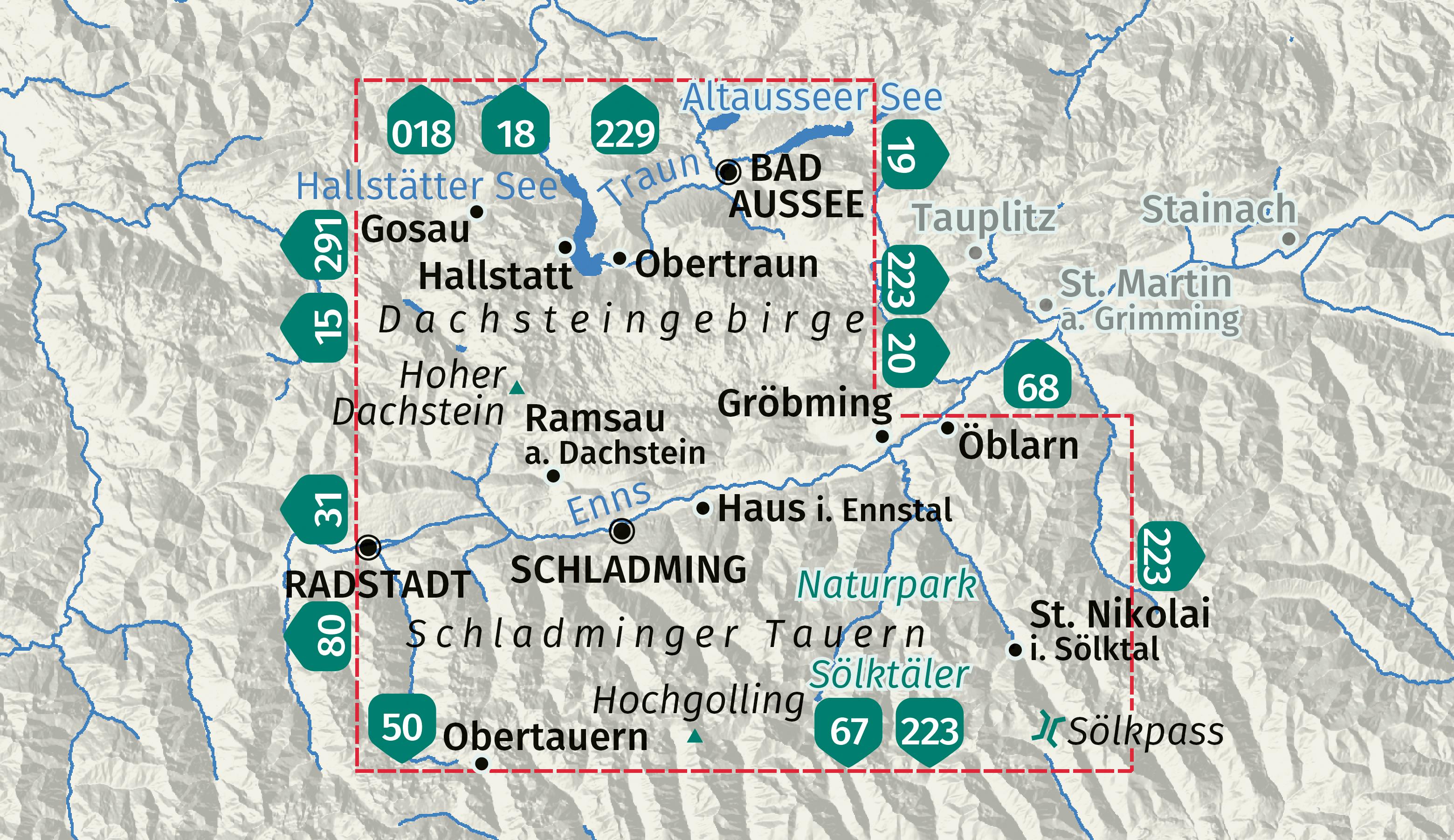 Beispielinhalt (Bild) KOMPASS Wanderkarten-Set 293 Dachsteingebirge, Schladminger Tauern (3 Karten) 1:25.000