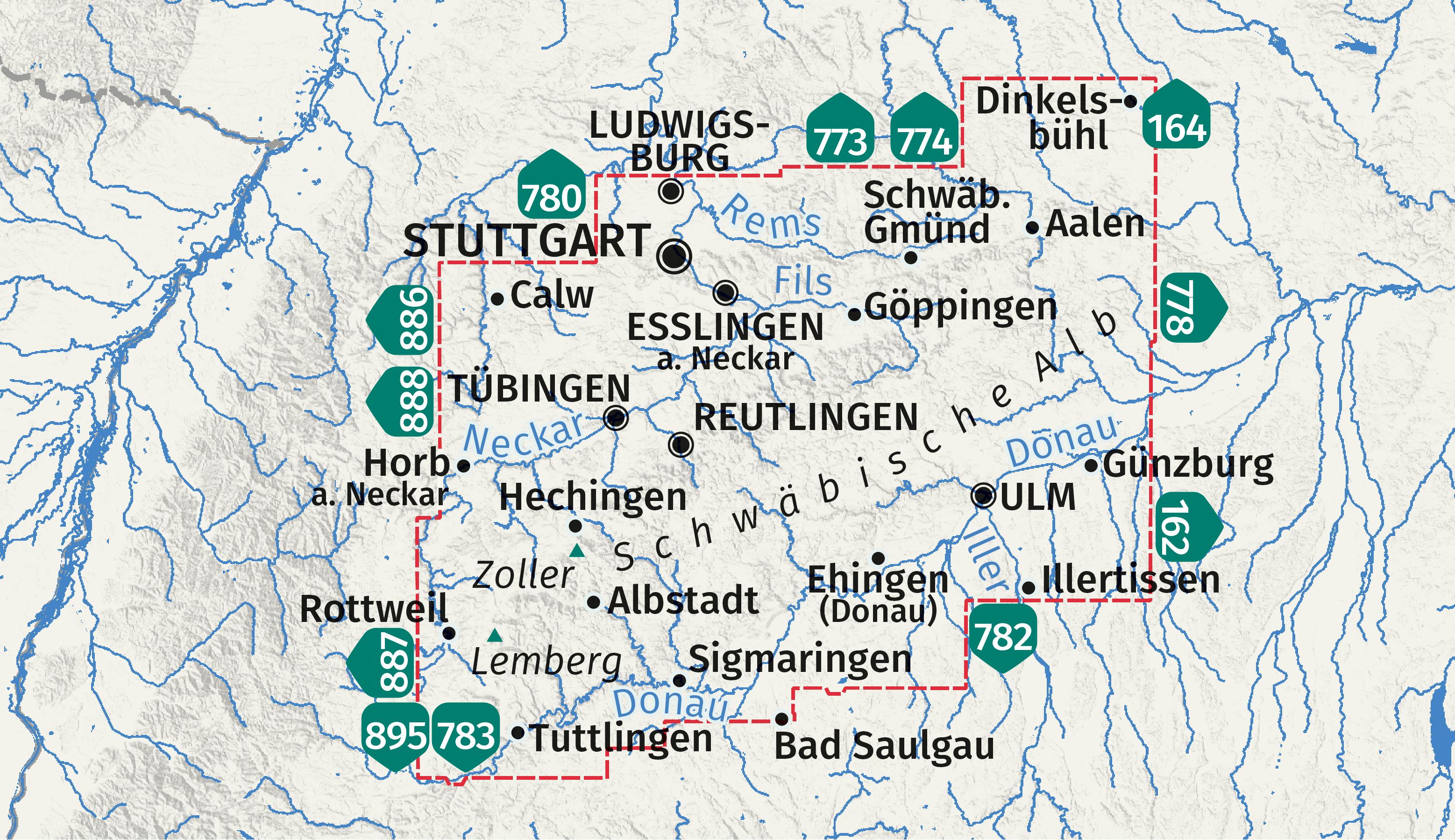 Beispielinhalt (Bild) KOMPASS Wanderkarten-Set 767 Schwäbische Alb (4 Karten) 1:50.000