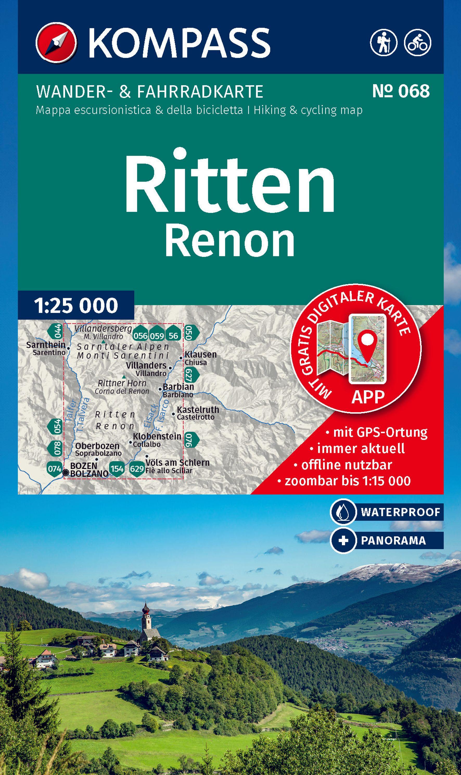 Vorderes Coverbild KOMPASS Wanderkarte 068 Ritten / Renon 1:25.000