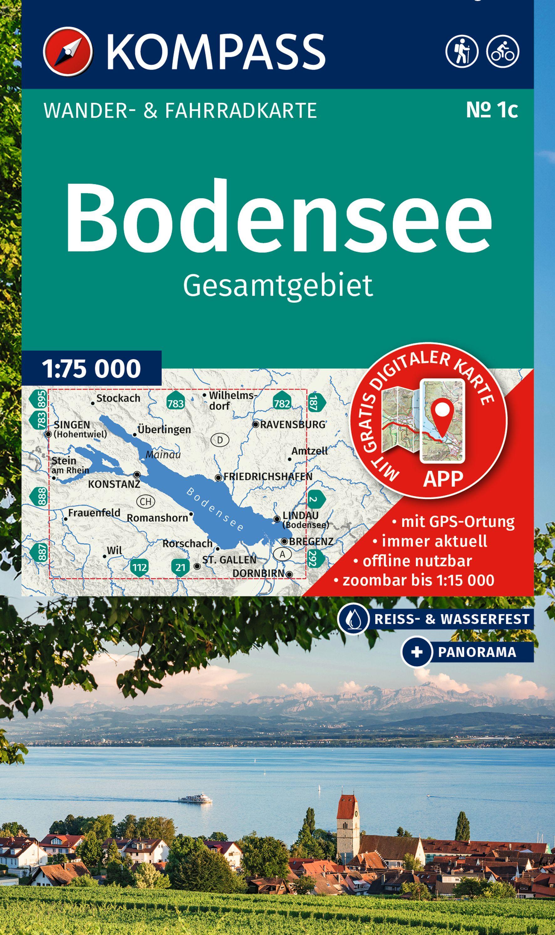 Vorderes Coverbild KOMPASS Wanderkarte 1c Bodensee Gesamtgebiet 1:75.000