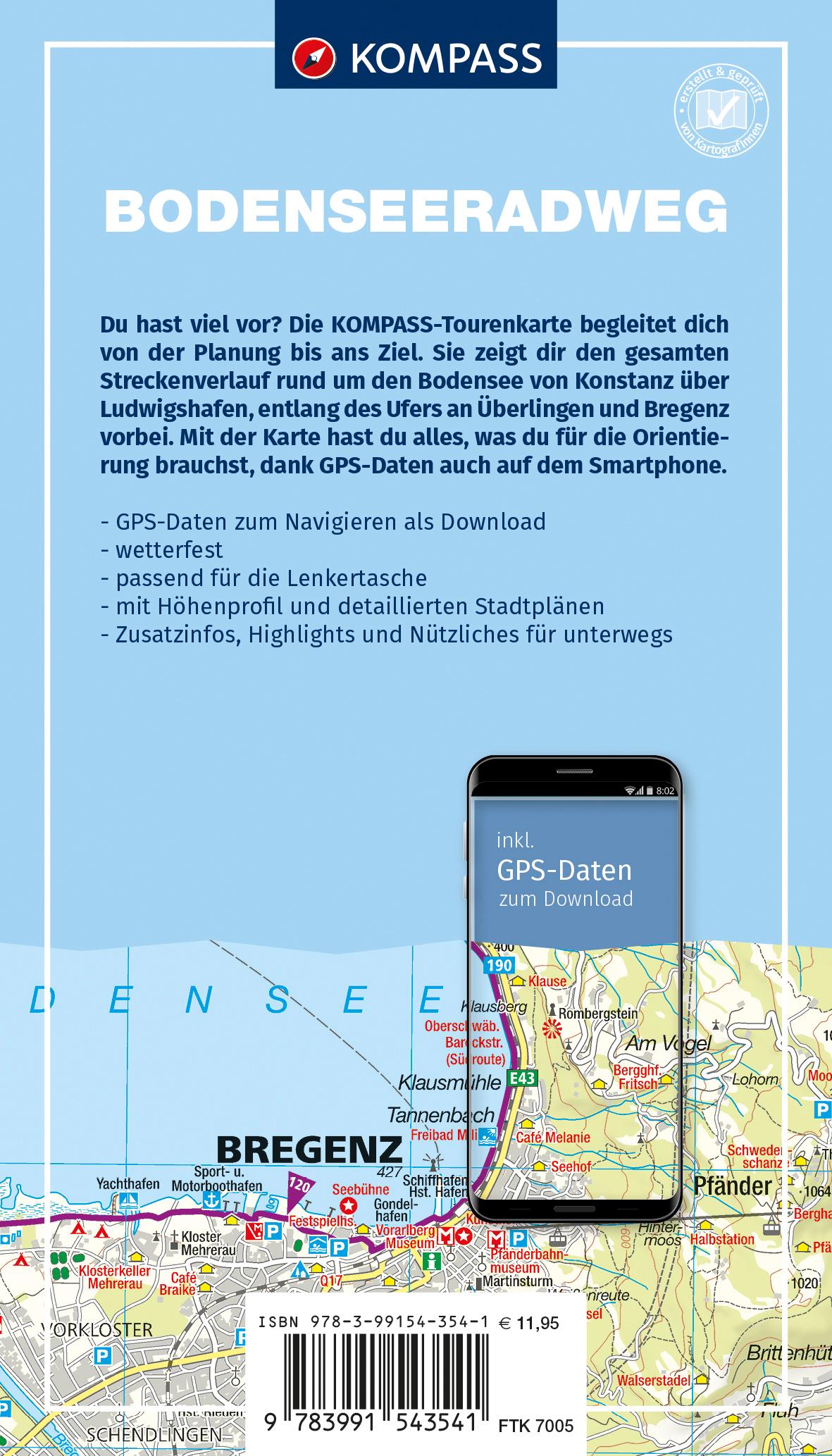 Rückseitencover KOMPASS Fahrrad-Tourenkarte Bodenseeradweg 1:50.000