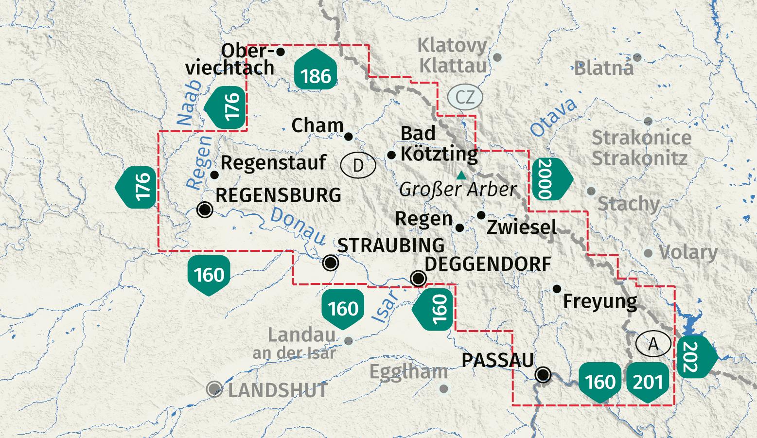 Beispielinhalt (Bild) KOMPASS Wanderkarten-Set 198 Bayerischer Wald (3 Karten) 1:50.000