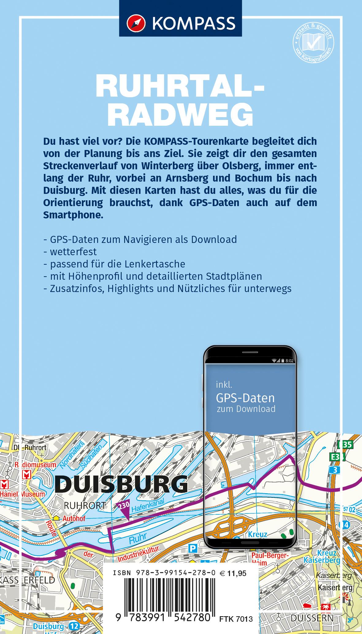 Rückseitencover KOMPASS Fahrrad-Tourenkarte Ruhrtalradweg 1:50.000