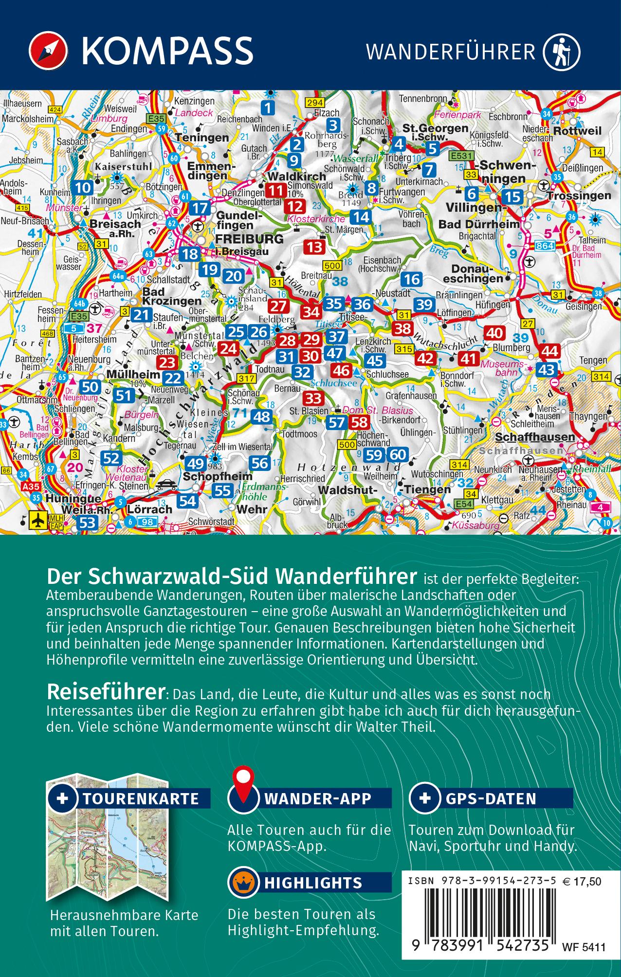 Rückseitencover KOMPASS Wanderführer Schwarzwald Süd mit Naturpark, Kaiserstuhl und Markgräflerland, 60 Touren mit Extra-Tourenkarte