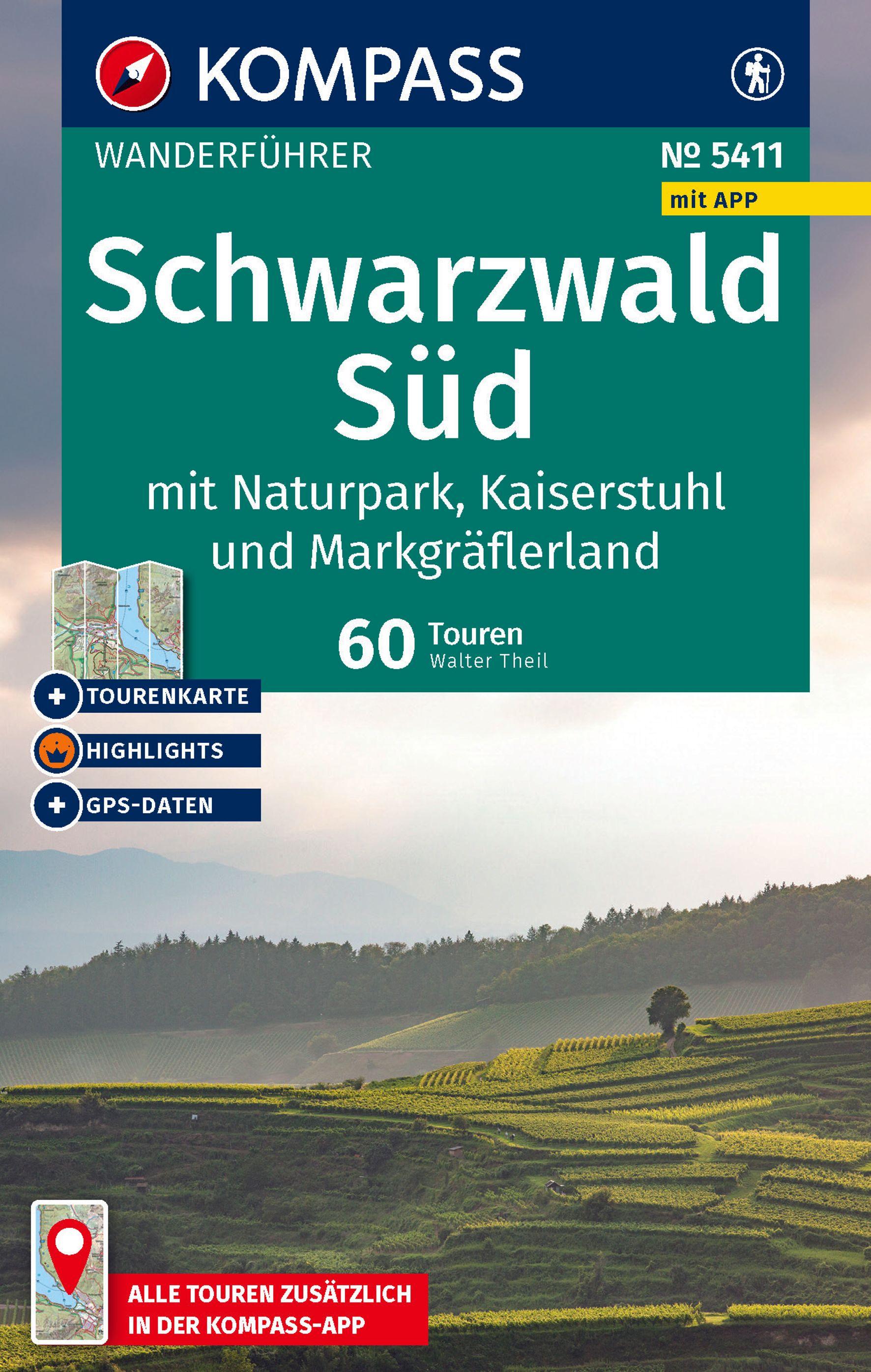 Vorderes Coverbild KOMPASS Wanderführer Schwarzwald Süd mit Naturpark, Kaiserstuhl und Markgräflerland, 60 Touren mit Extra-Tourenkarte