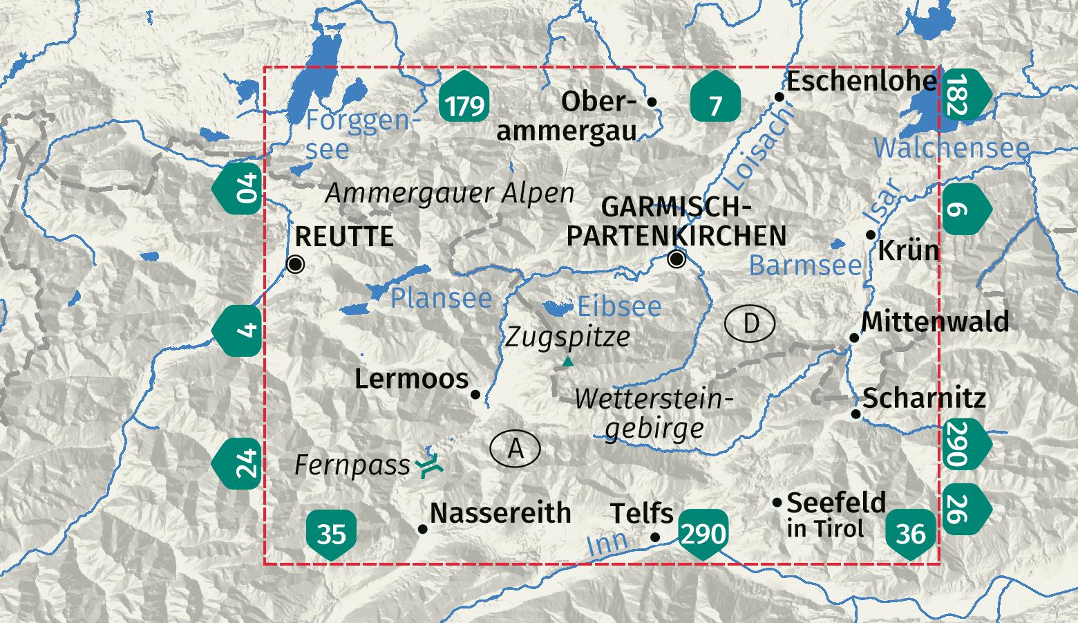 Beispielinhalt (Bild) KOMPASS Wanderkarte 5 Wettersteingebirge, Zugspitzgebiet 1:50.000