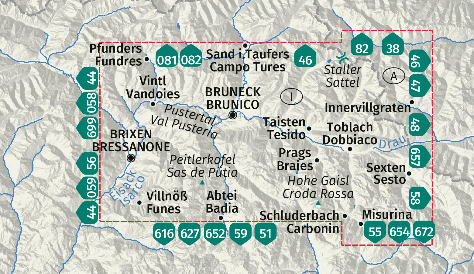 Beispielinhalt (Bild) KOMPASS Wanderkarten-Set 671 Pustertal / Val Pusteria (3 Karten) 1:25.000
