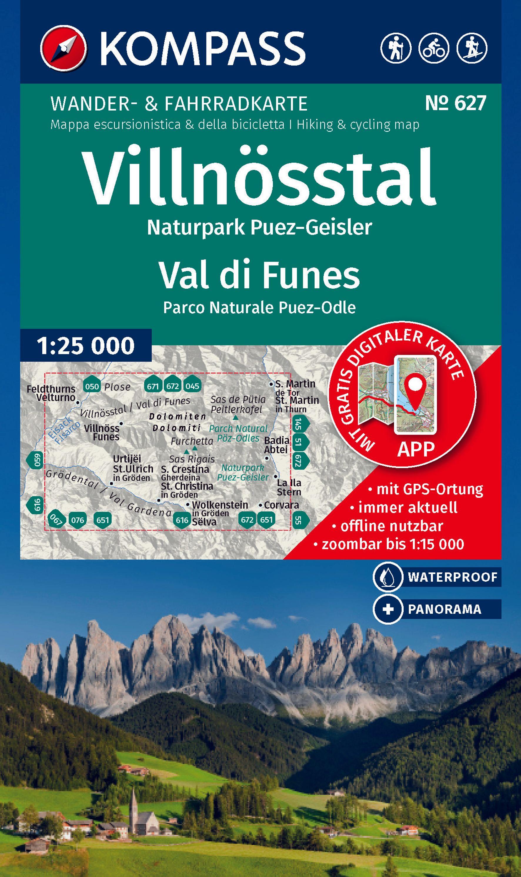 Vorderes Coverbild KOMPASS Wanderkarte 627 Villnösstal / Val di Funes, Naturpark Puez-Geisler / Parco Naturale Puez-Odle 1:25.000