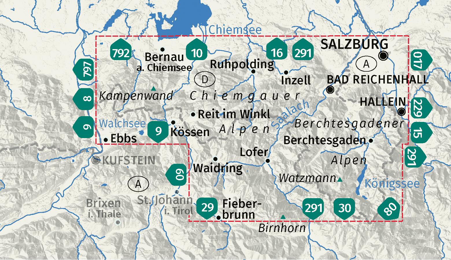Beispielinhalt (Bild) KOMPASS Wanderkarten-Set 795 Berchtesgadener und Chiemgauer Alpen (3 Karten) 1:25.000